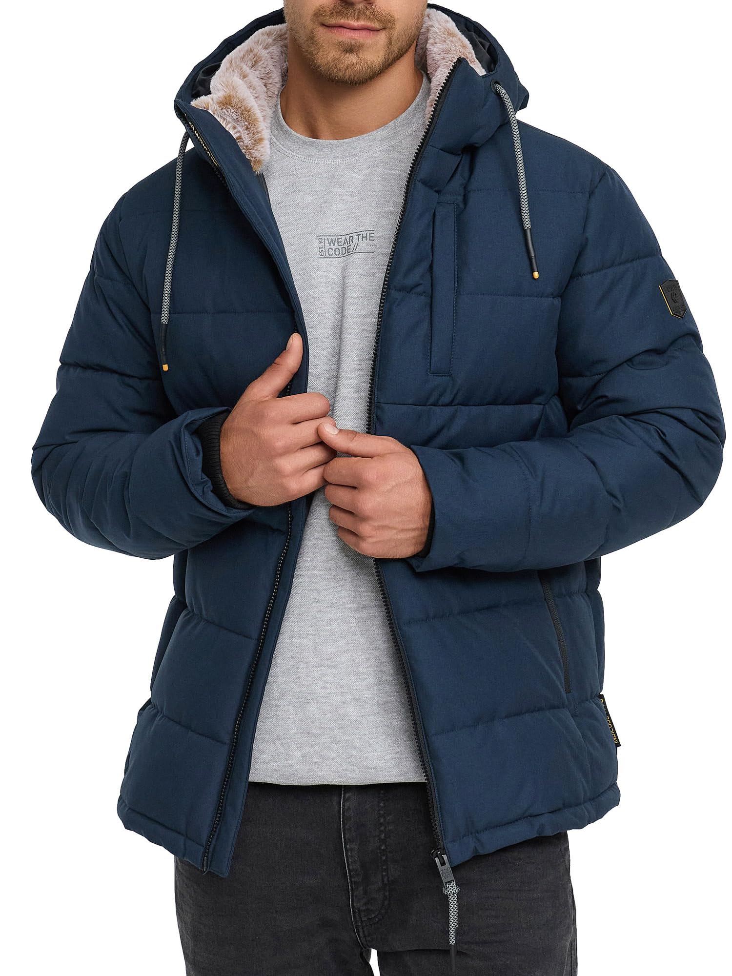 Indicode Herren INHebero Winterjacke Steppjacke in Daunen-Optik mit Kapuze