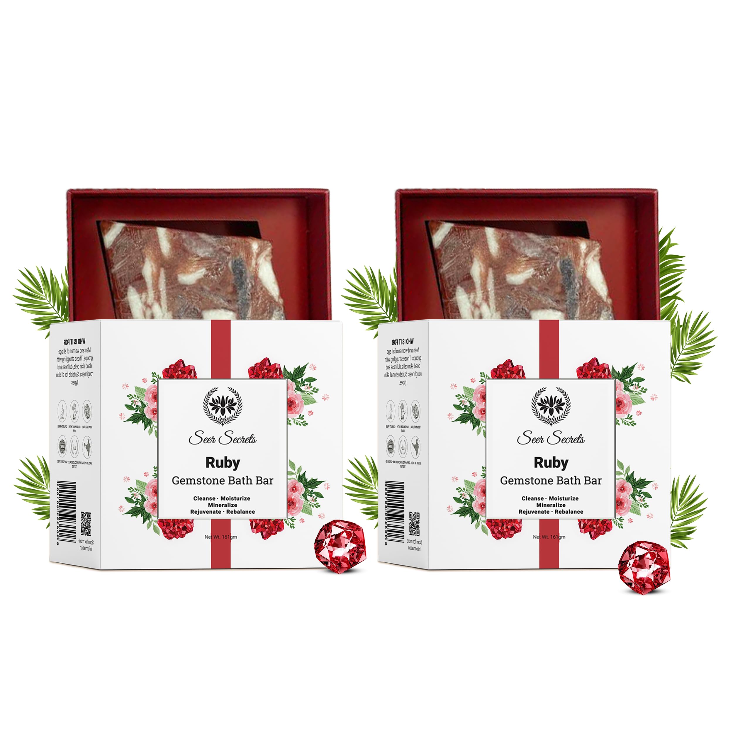 Seer Secrets Luxurious Refreshing Duo Handmade Ruby Gemstone Soap Pack of 2, for Brighten, Soft, Moisturized & Glowing Skin