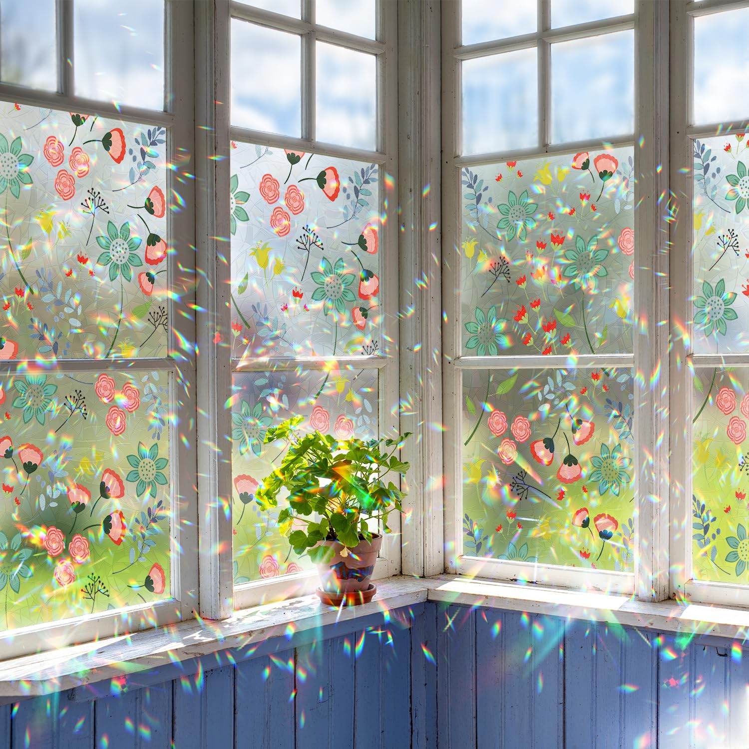 Alwayspon Colored Static Window Privacy Film, Stained Glass Effect Window Decals, Anti UV Heat Control Glass Film for Kids' Room