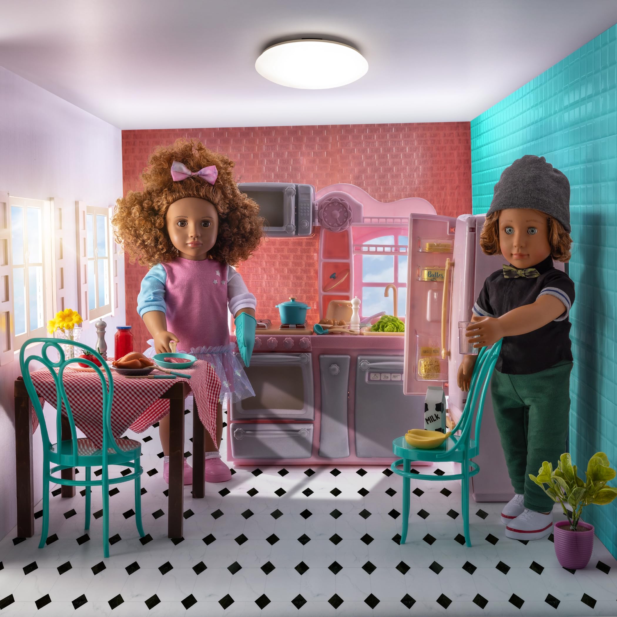 Our Generation Pink Fridge & Home Kitchen Playset – Cooking & Pretend Food Items – 45 cm Doll Accessories – Wyimaginative Play – Toys for Kids Ages 3 & Up – Gourmet Kitchen Set