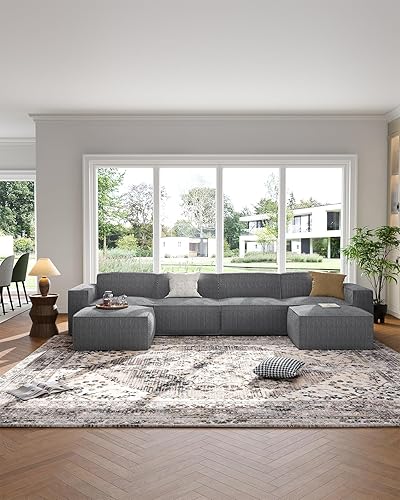 Miniatura 2 de Amada - Sofá modular de 142 pulgadas con diván en forma de L, sofás de pana con asientos profundos y respaldo alto, sofás tapizados para sala de