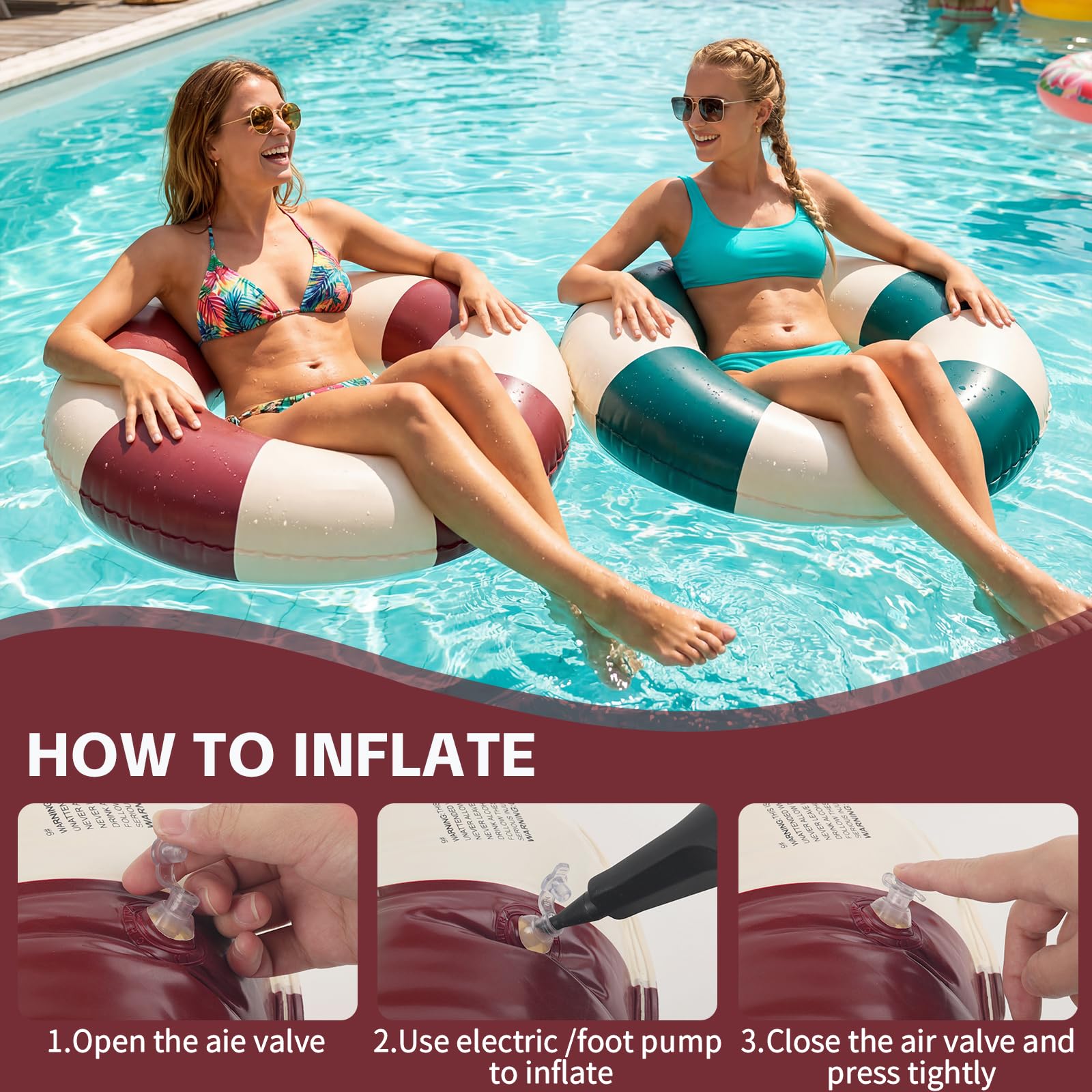Inflatable Swimming Ring, Inflatable Pool Floats for Adults Durable Rubber Swimming Pool Tube - Image 7