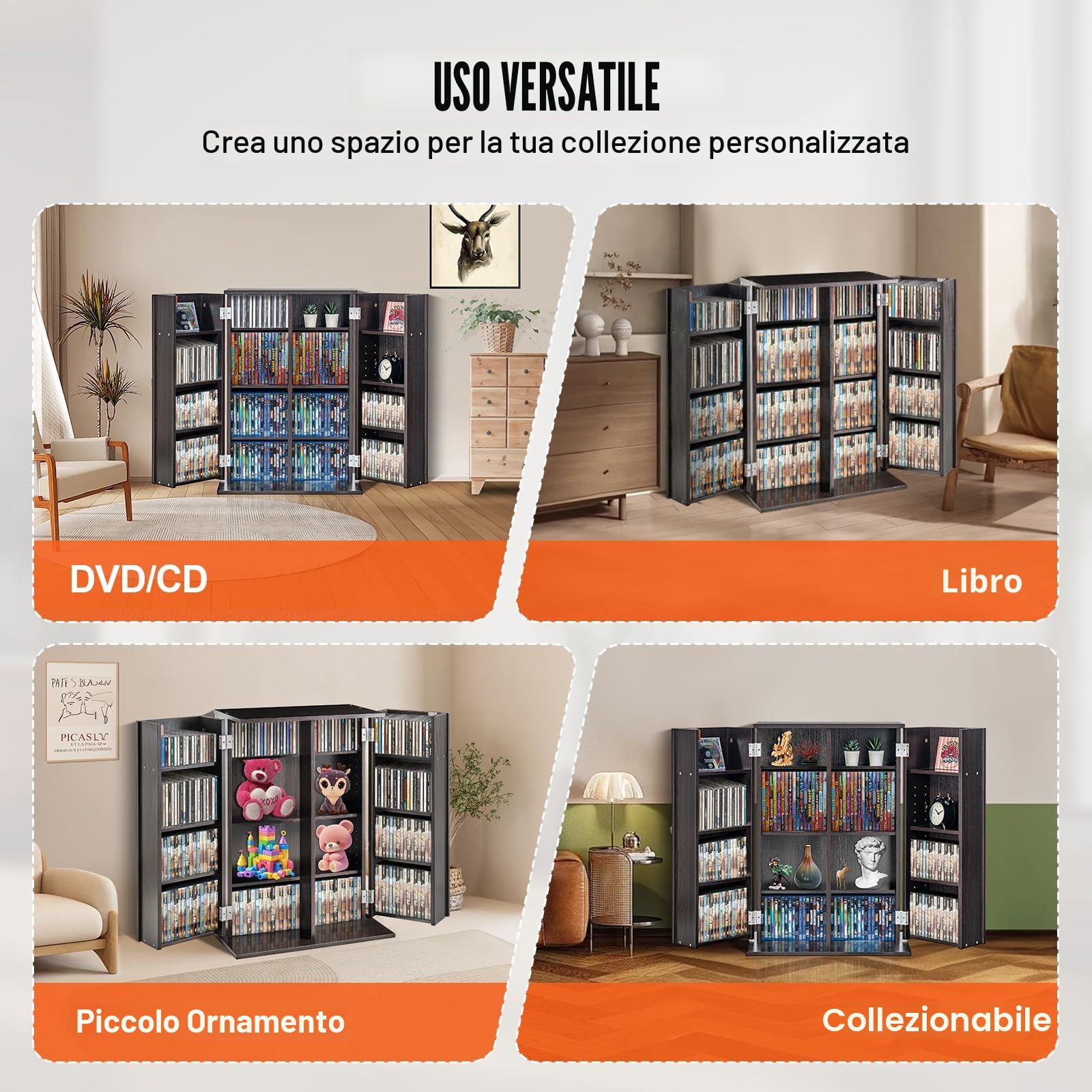 VEVOR Armadietto Portaoggetti Multimediale,Contenere Fino a 576 CD, Mobiletto DVD con Ante e Ripiani,Fipiani Regolabili Protegge Organizza Collezioni di Musica, Film,Videogiochi Cimeli, Espresso