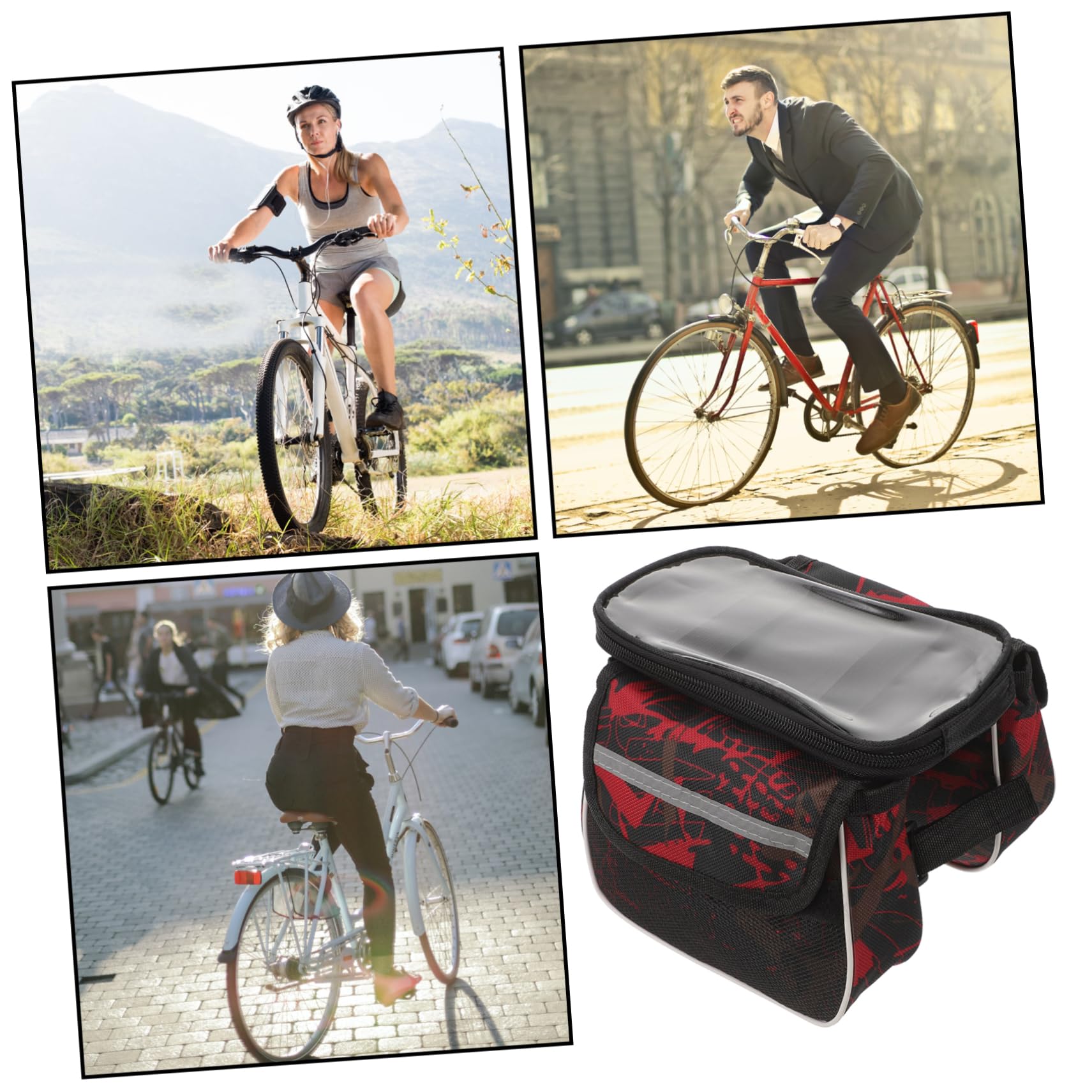 TOYANDONA 5 Piezas Bolsa de teléfono móvil Bolsa de Manillar Bolso alforja de Bicicleta de depósito de Tubo Superior de Bicicleta Tela Oxford + Pantalla táctil de TPU