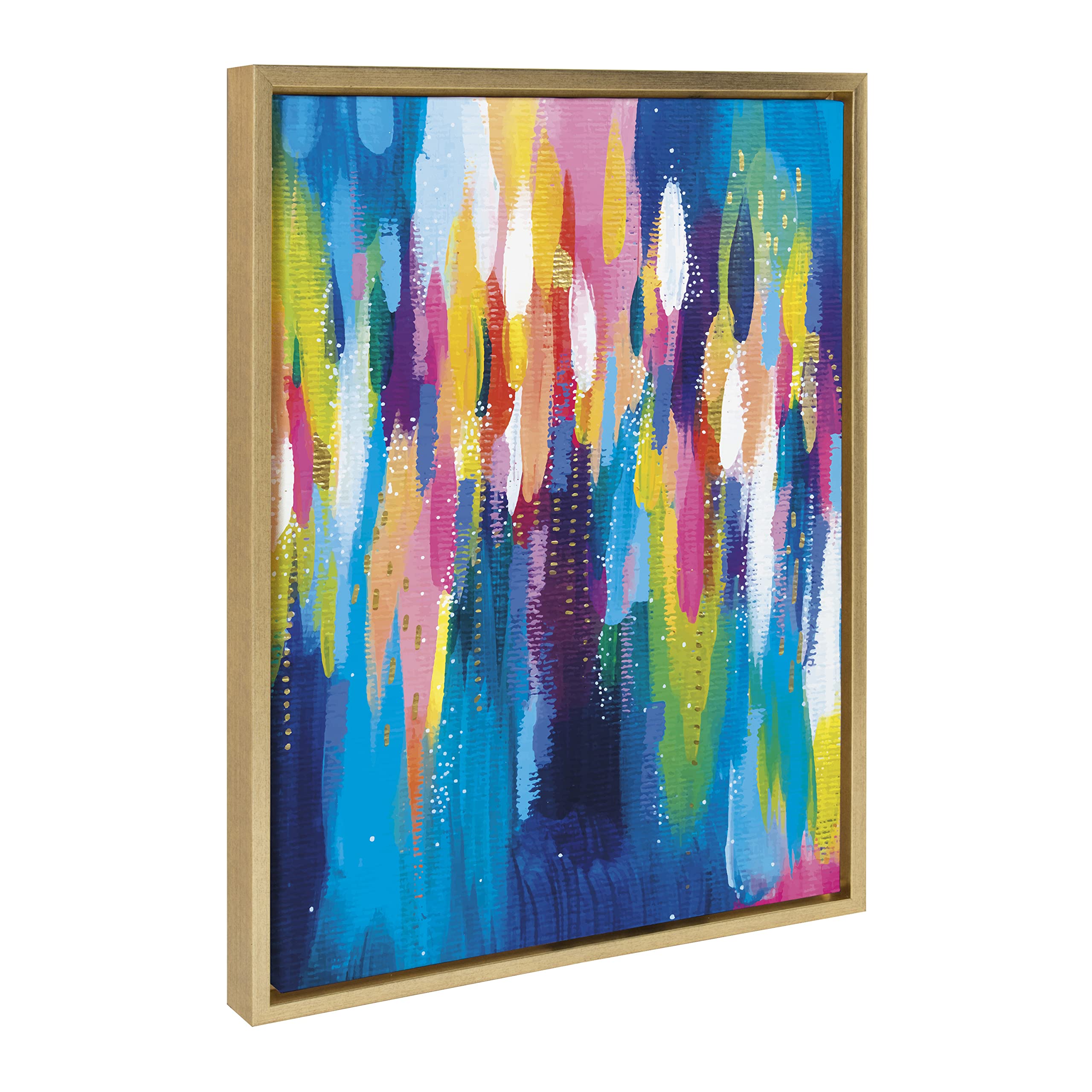 Kate and Laurel Sylvie EV Bright Brush Strokes 033 Framed Canvas Wall Art by Jessi Raulet of Ettavee, 18x24 Gold, Modern Abstract Brush Art for Wall