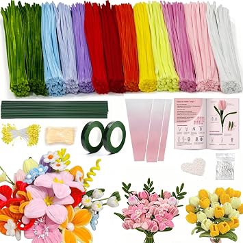 URSDIART 650PCS Pipe Cleaner Flower Kit, 13 Colors Pipe Cleaners Craft