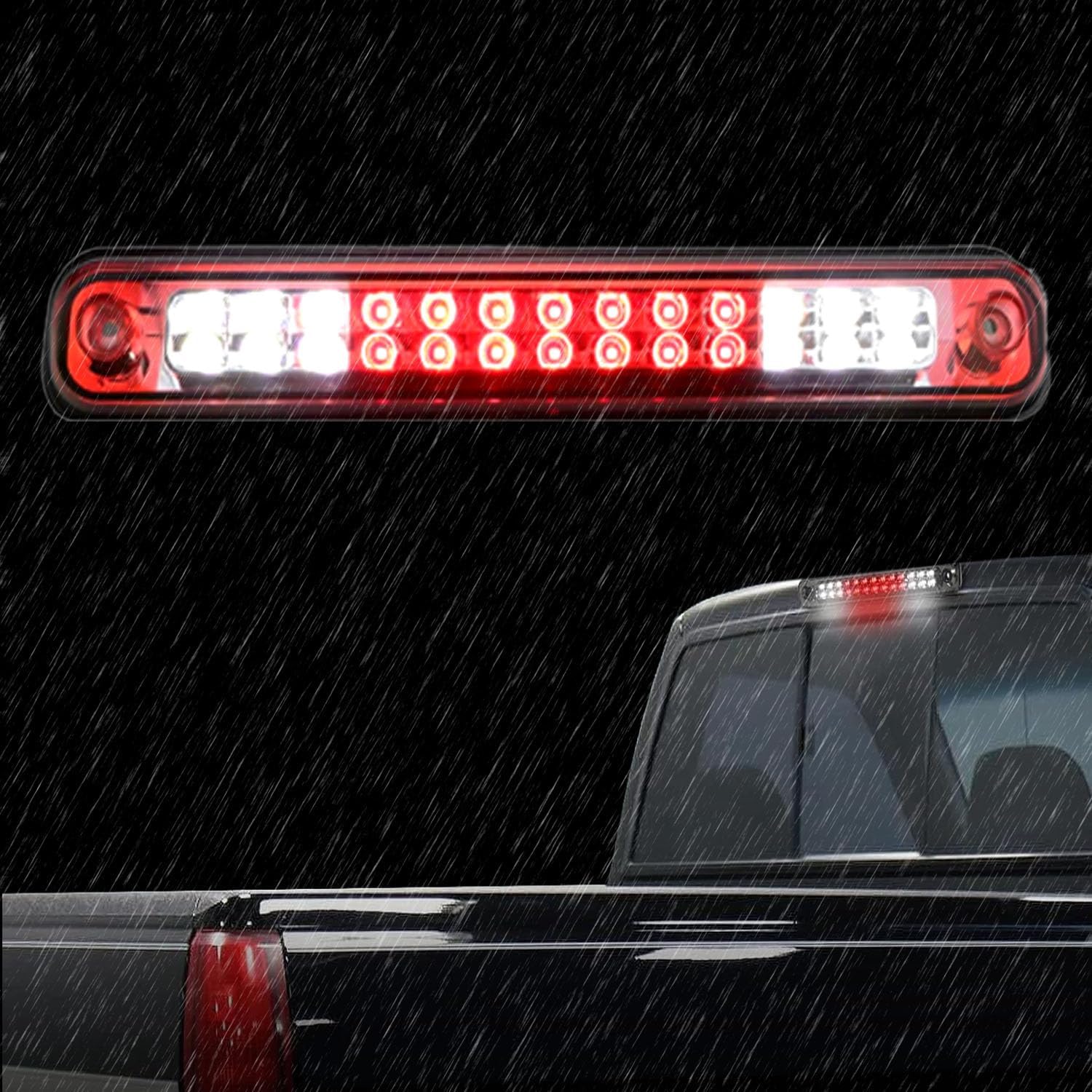 LED Third 3rd Brake Light for 1988-2000 Chevy GMC C/K 1500 2500 3500 Center High Mount Stop Light Rear Cargo Lamp Tail Light (Chrome Housing Red Lens)