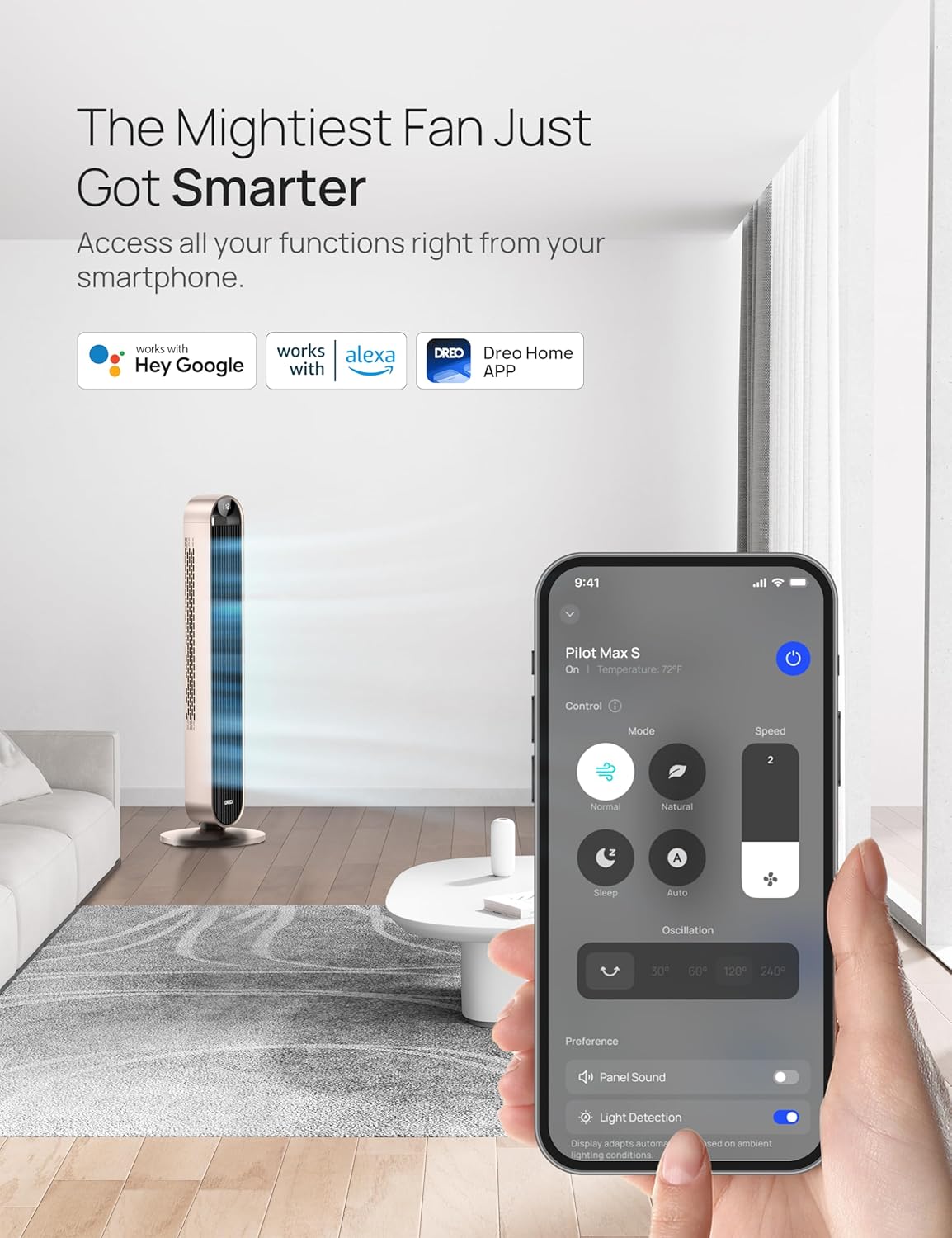Smart WiFi Bladeless Oscillating Floor Fan with Remote Control
