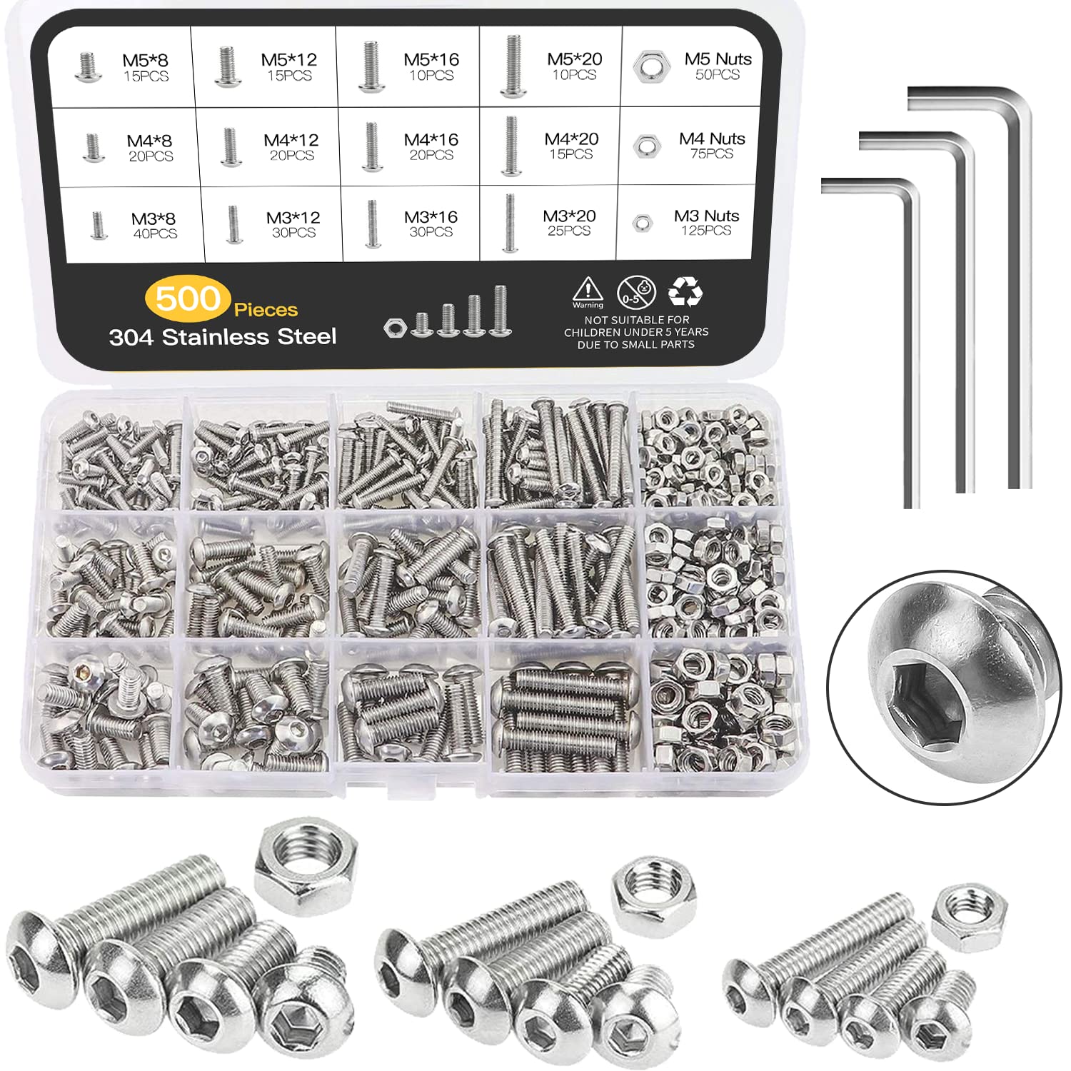 Amazon.co.jp Hex Socket Bolt Set, 500 Pieces, Hex Screw Nut Set, Bolt