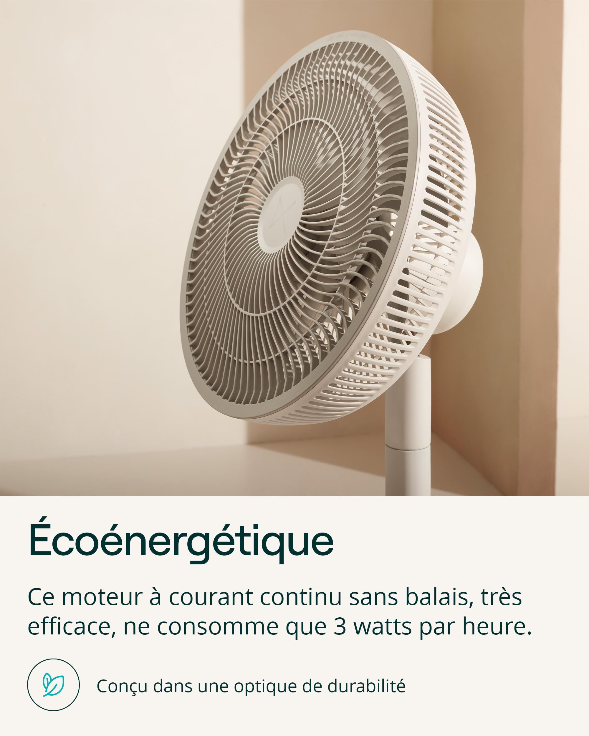 Duux Whisper Essence Ventilateur sur Pied Silencieux - Oscillation horizontale automatique - Très économique avec une consommation de 16W - Blanc