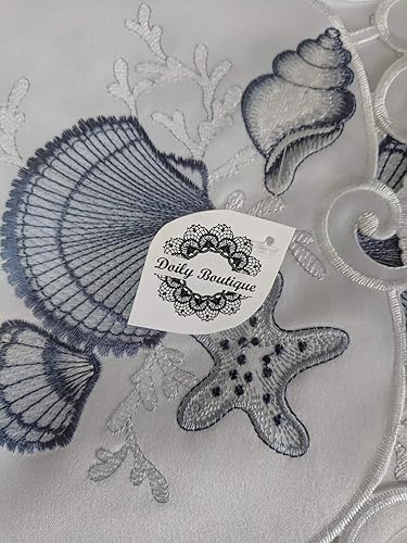 Miniatura 7 de Camino de chimenea con conchas azules sobre material blanco, tamaño 90 x 19 pulgadas