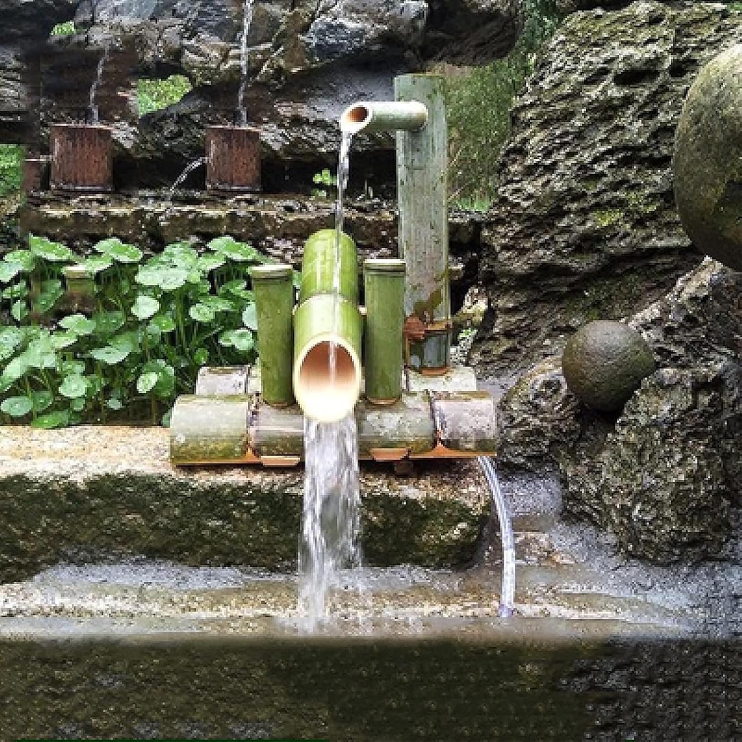 Bamboo Water Fountain, Zen Water Circulation Feature, Garden Landscape Decoration, Flowing Water Ornament, for Pond, Rockery, Stone Trough, Lawn, Backyard, 13.8in