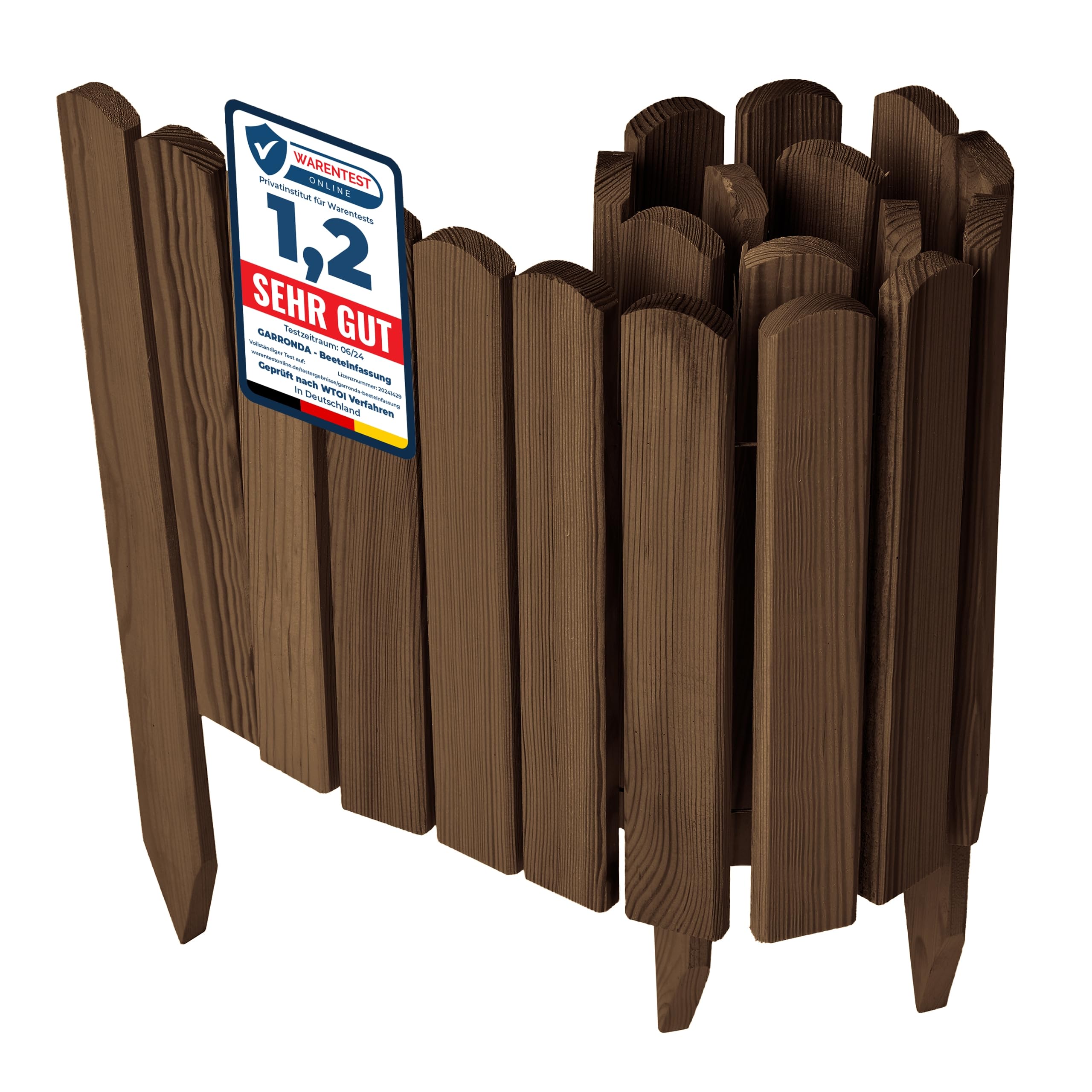 Garronda Beeteinfassung Holz Rollzaun Holzzaun 30 cm x 100 cm imprägniert Flexibler Rollborder Rasenkante Palisade Gartenzaun Umzäunung für Garten GD-0148, Dunkelbraun