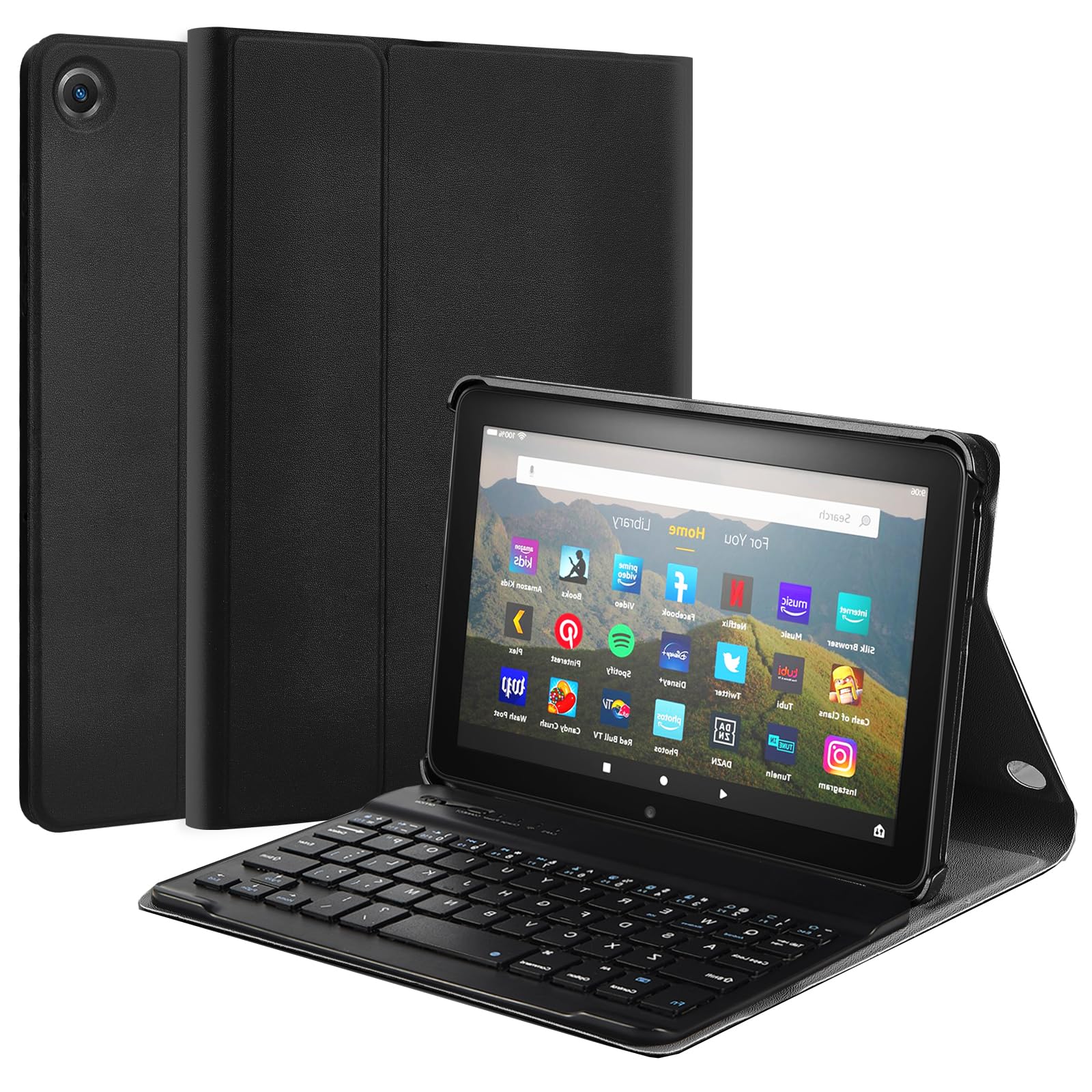 FunYaung Case with Keyboard for Amazon Fire HD 8 & 8 Plus (2022 & 2024 Release), Detachable Magnetic Rechargeable Keyboard Case with Type-C Cable for