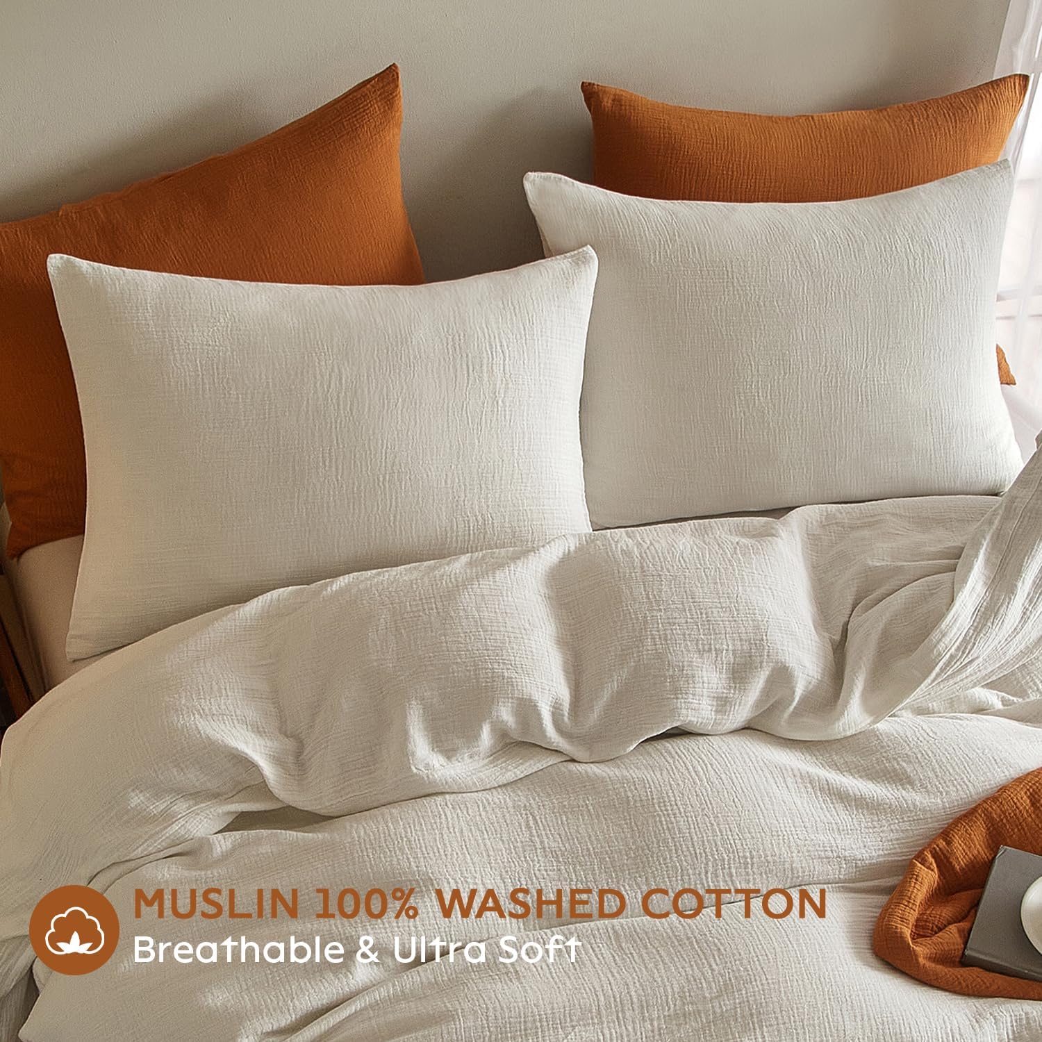 SE SOFTEXLY Muslin Pillowcases Queen Size 100% Cotton, 2 Pack Linen Like Pillow Shams with Envelope Closure, Ultral Soft and Breathable Pillow Case Covers, White, 20" X 30", No Filling 1-white 30" x 20" (Pack of 2)