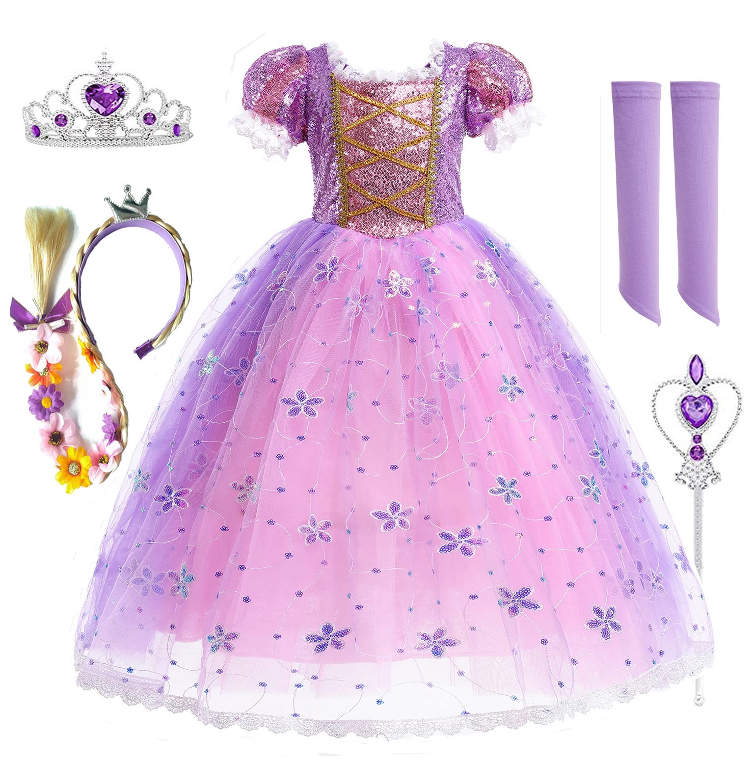 Moonmen Girls Dress Costume for Kids Girls Princess Dress Up with Free Accessories - 100-150 cm 3-12 Years Birthday Party Cosplay Outfits With Accessory Set