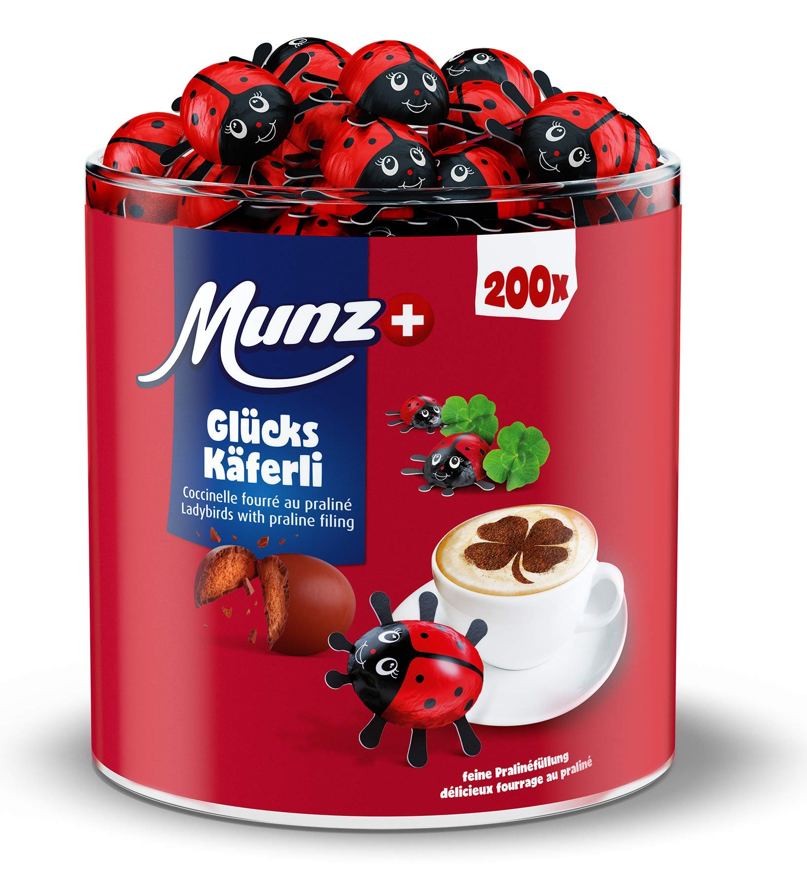 Munz Praline Glückskäfer | Schweizer Schokolade | Milchschokolade | Schokoladenkäfer | 100% natürlich | Thekendisplay ca. 200 x 4,7g | 1 kg Großpackung | Ideal als Geschenk oder für Gäste