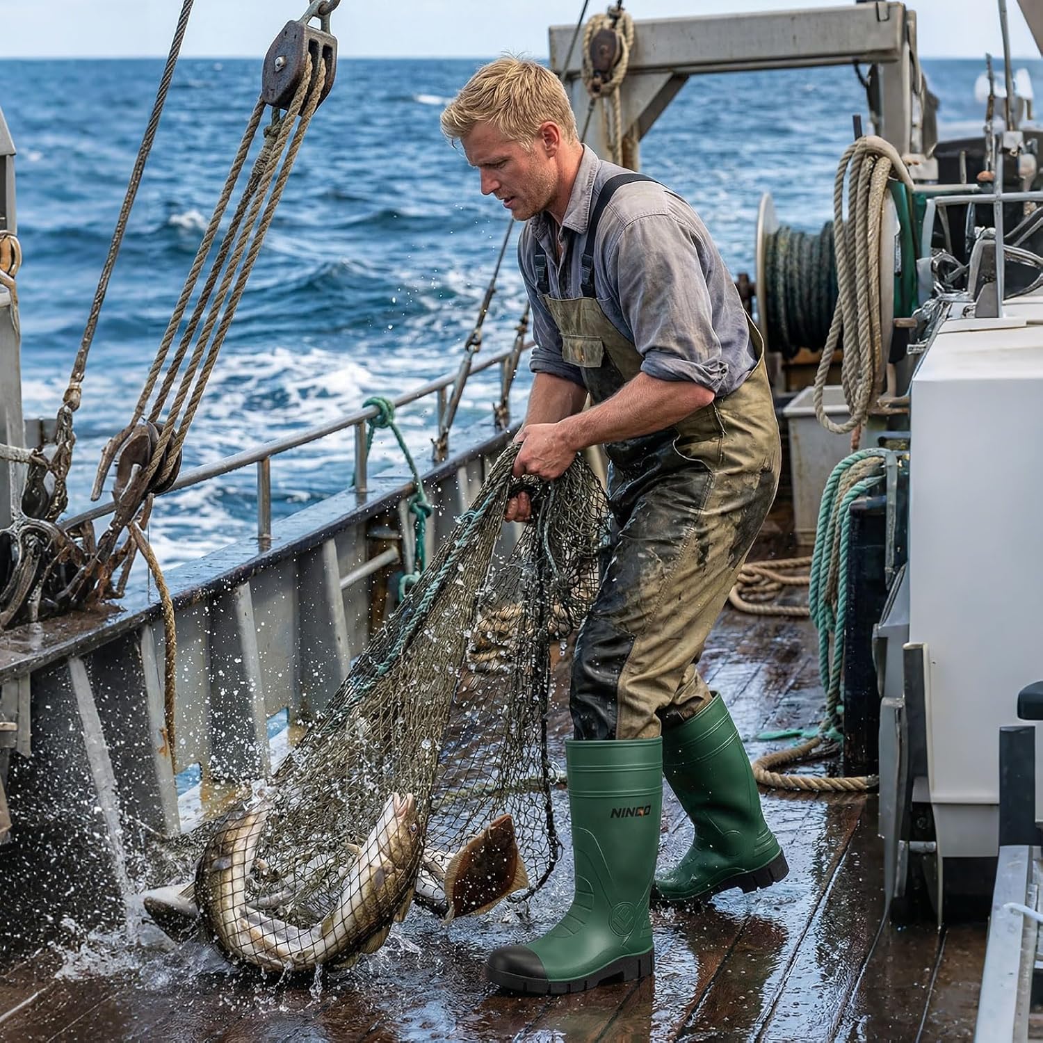 NINGO Steel Toe Rain Boots for Men, Waterproof PVC Rubber Boots with Puncture & Slip Resistant Design, Outdoor Knee High Mud Rainboots, Durable Fishing Footwear for Garden, Agriculture Industrial - Image 3