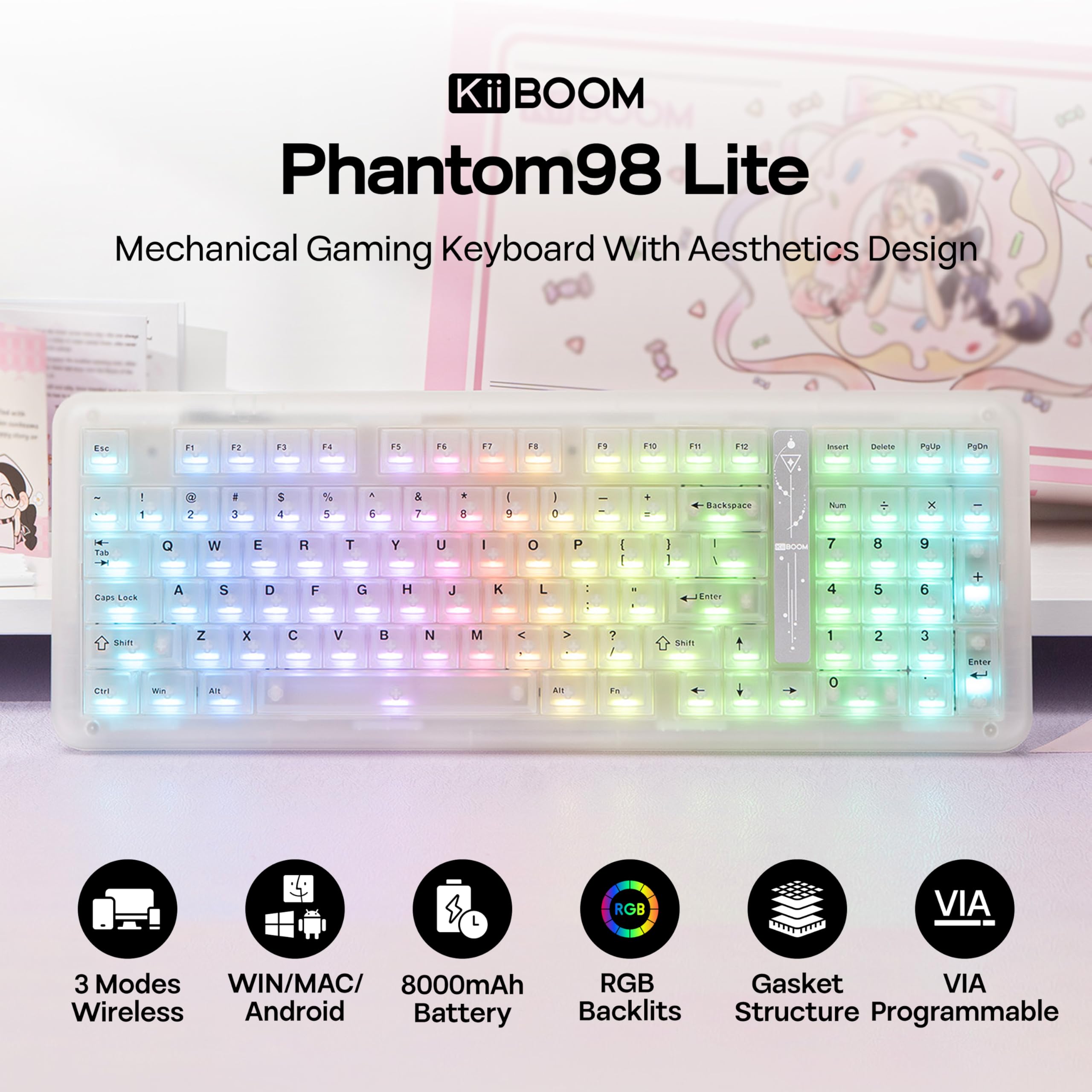 Amazon.com: KiiBoom Phantom98 Lite 96% Wireless Mechanical Gaming