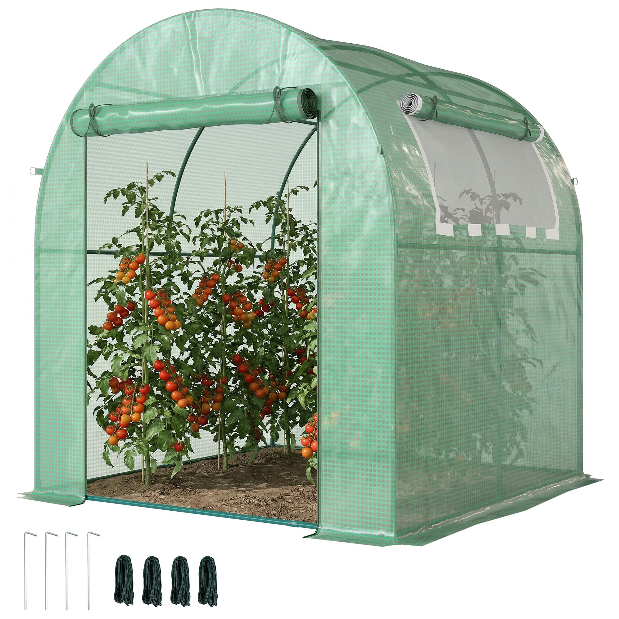 Outsunny Serre tunnel de jardin 3,24m² 180x180x200cm cadre acier porte fenêtre enroulables bâche PE verte