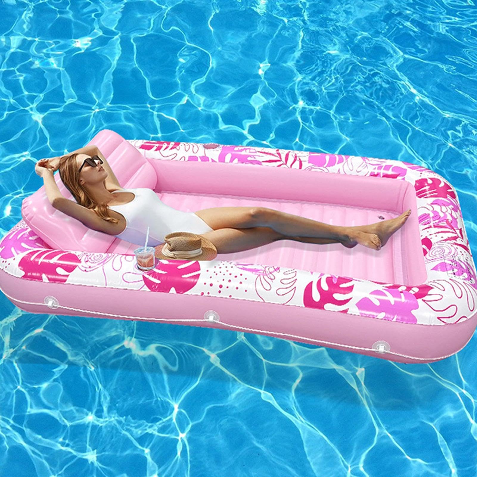 Tanning Pool Floats with Pillow 176x114cm Inflatable Tanning Bed Lounger, Pink, Refer to description - Image 3