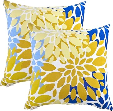 JMGBird Outdoor Pillows Set of 2, 18x18 inch with Inserts Yellow Mandala Flower