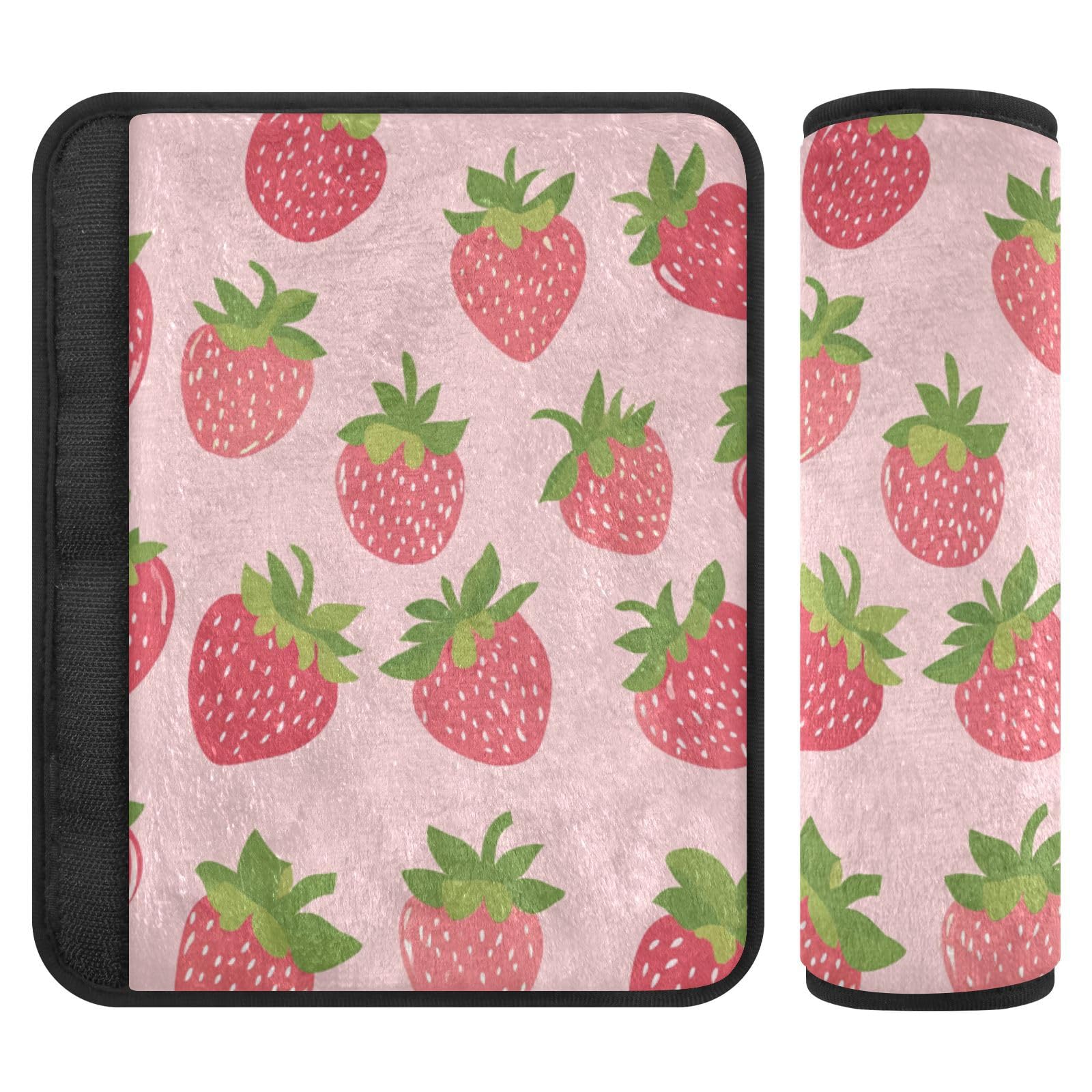 Seat Belt Covers 2 Pack Cute Strawberries Car Seat Strap Covers Super Soft Pink Car Seat Neck Cover for Boys Girls Adults Babies S
