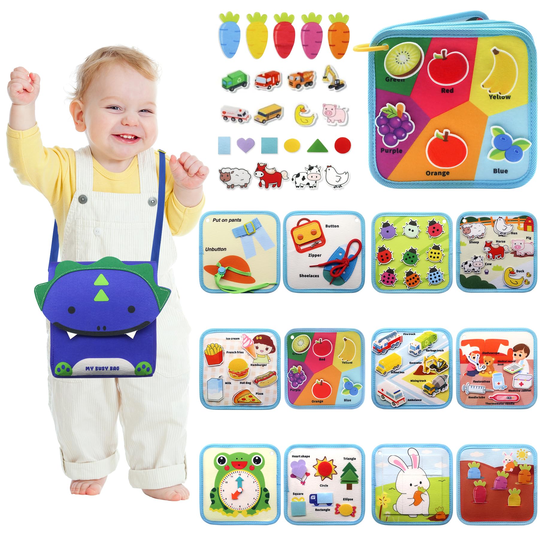 Busy Board Montessori 1 2 3 Anni, 12 in 1 Giochi Bambini Educativi Tabellone Attivitài 1 Anno, Feltro Quiet Book, Pannello Sensoriale Montessori Giocattoli Regalo, Libro Montessori Interattivo