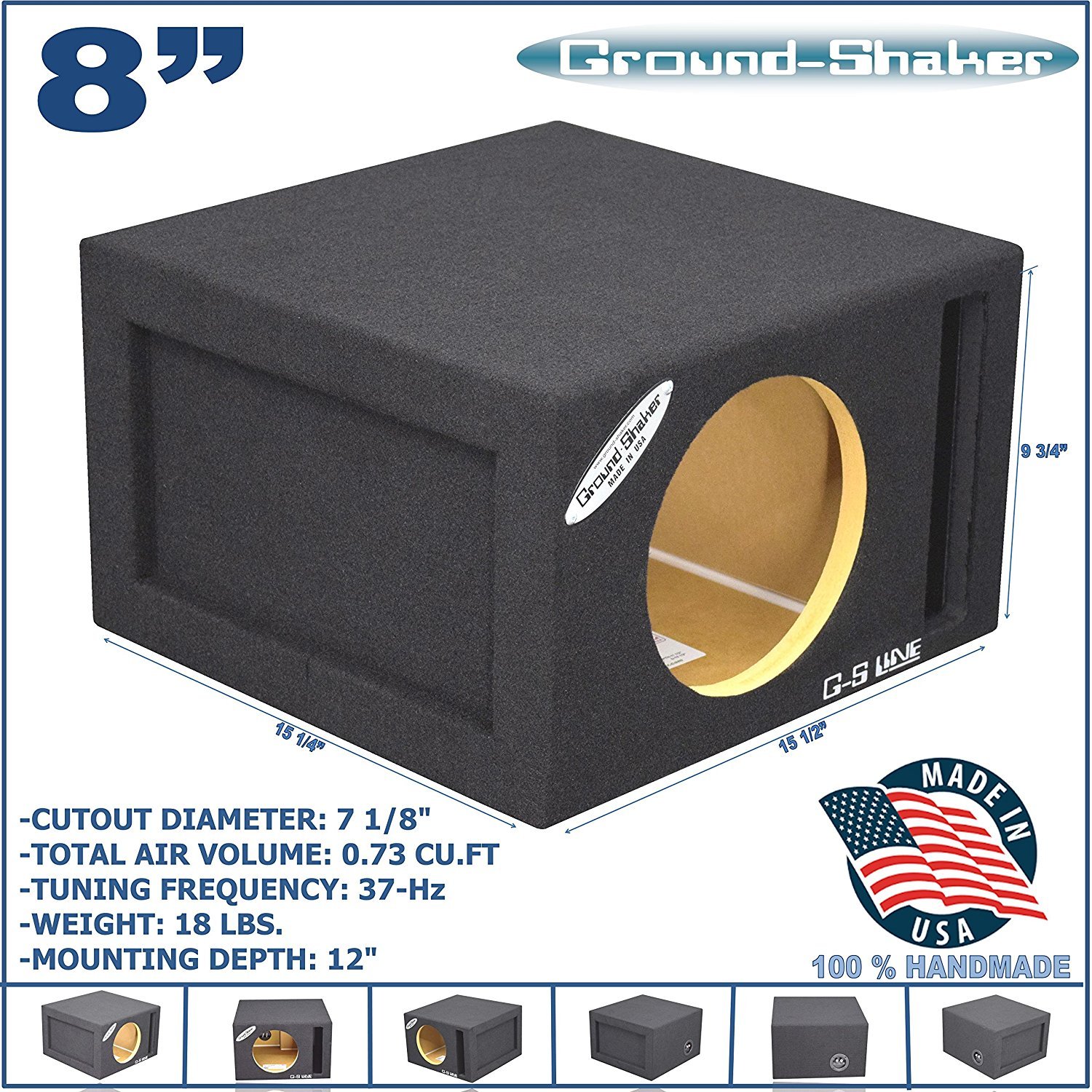 Ground Shaker 8" SINGLE VENTED SLOT PORTED SPEAKER SUB BOX SUBWOOFER