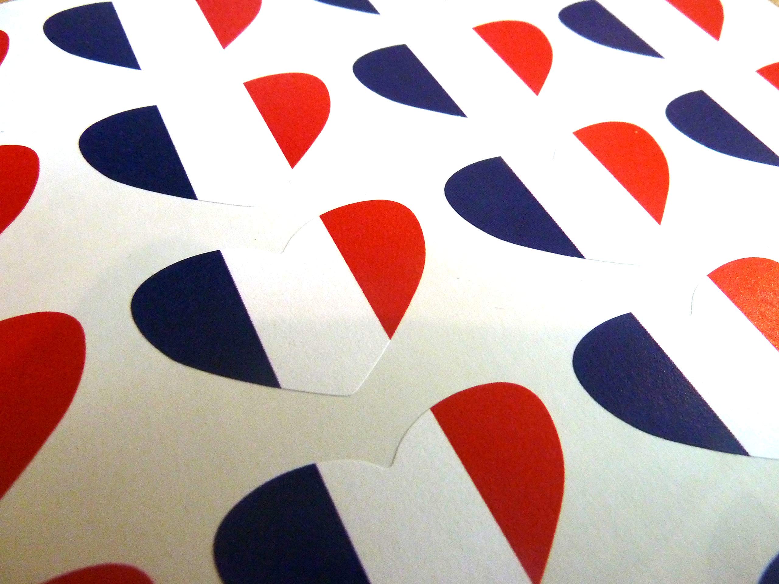 Pack De 50 , Forma Corazón 35x23mm, France Autoadhesivo Bandera Pegatinas Francés Etiquetas