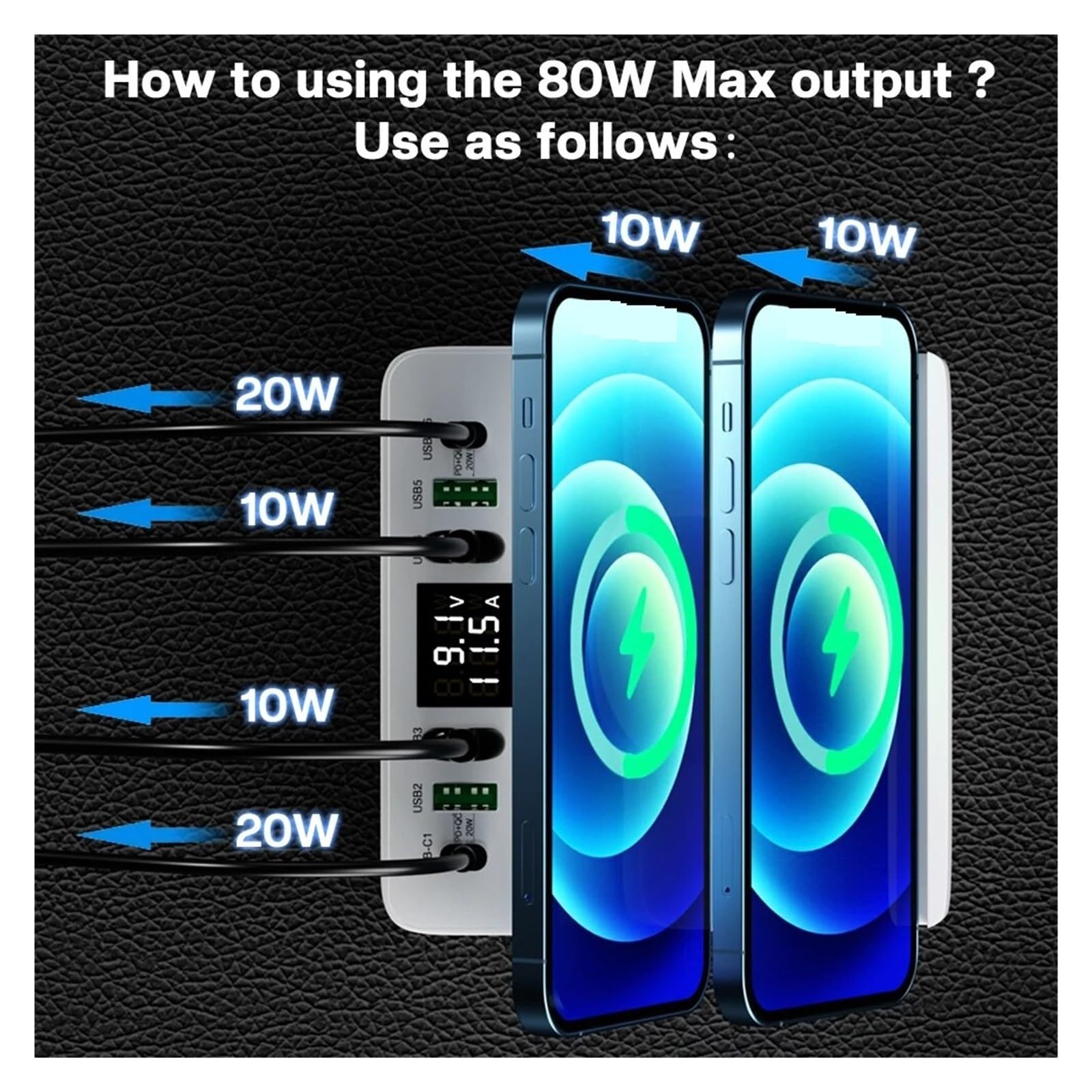 Stacja Ładująca USB O Mocy 80 W Z 6 Portami I Podwójną Bezprzewodową Ładowarką. Szybka Ładowarka Quick Charge 3.0 PD Technologia Szybkiego Bezpiecznego ładowania