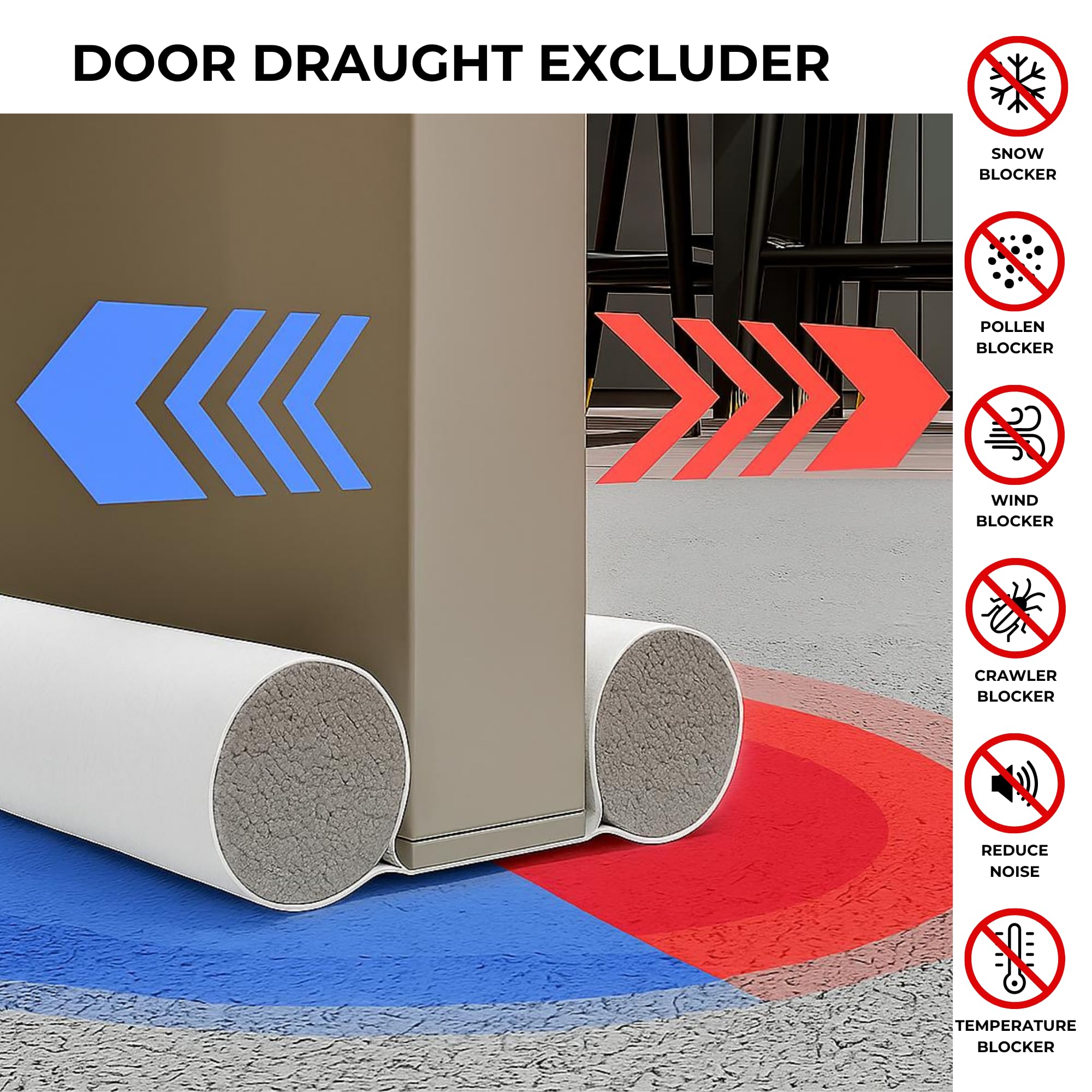 2x Paraspifferi Sottoporta e Finestre da 80 a 90 cm, Doppia Guarnizione in Similpelle, Regolabile tra 32 e 94 cm. Isolamento Acustico, Riduzione Freddo/Calore, Antivento, Luce, Polvere, Insetti.