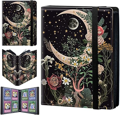 Carpeta para tarjetas Moon Floral 4 bolsillos, 320 ranuras para tarjetas, piel sintética