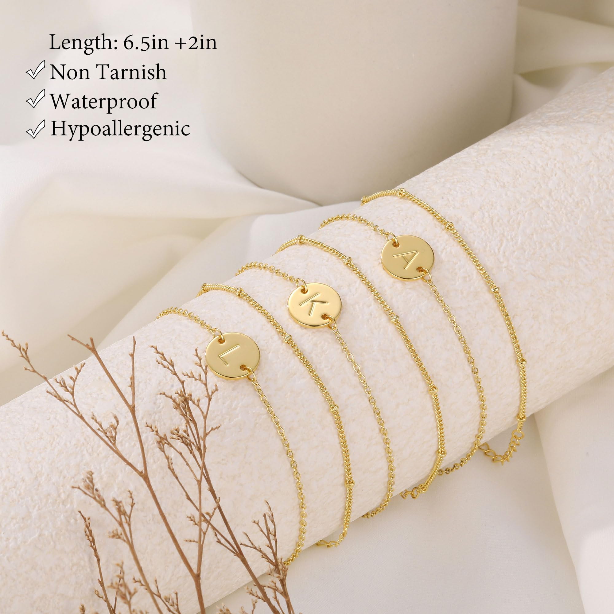 ZHESHY Bracelet Or avec Initiales Femme Fantaisie Plaqué Or 14 Carats Fin Chaîne Lot Bracelet Lettres A-Z Réglables Double Gourmette Bijoux Idee Cadeau Personnalisé pour Femmes et Filles Enfant