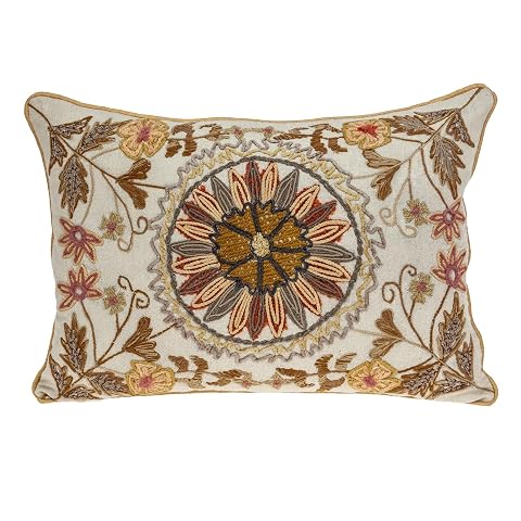Bed Bath Beyond 14 X 20 Beige Zippered 100 Cotton Throw Pillow with Embroidery