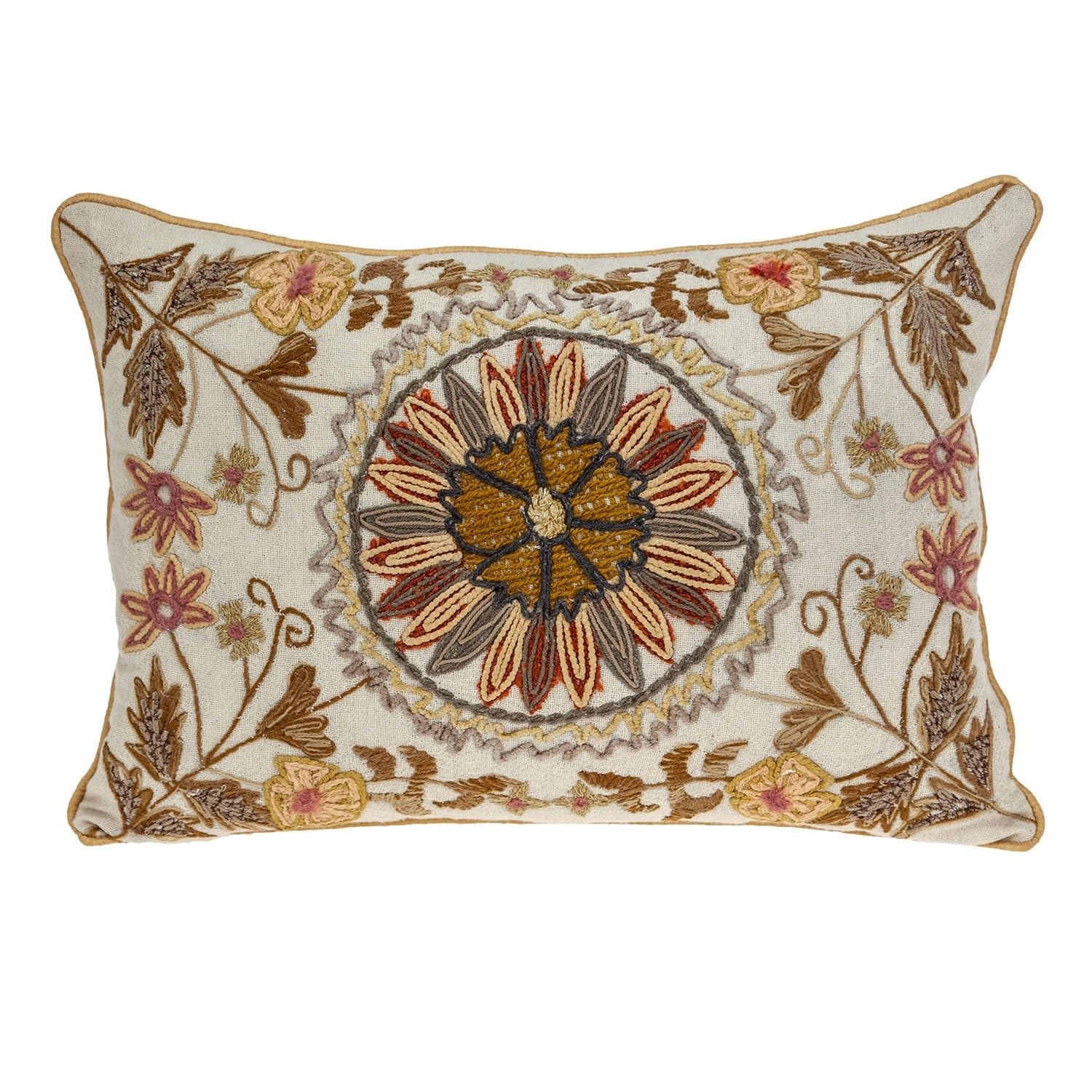 Bed Bath Beyond 14 X 20 Beige Zippered 100 Cotton Throw Pillow with Embroidery