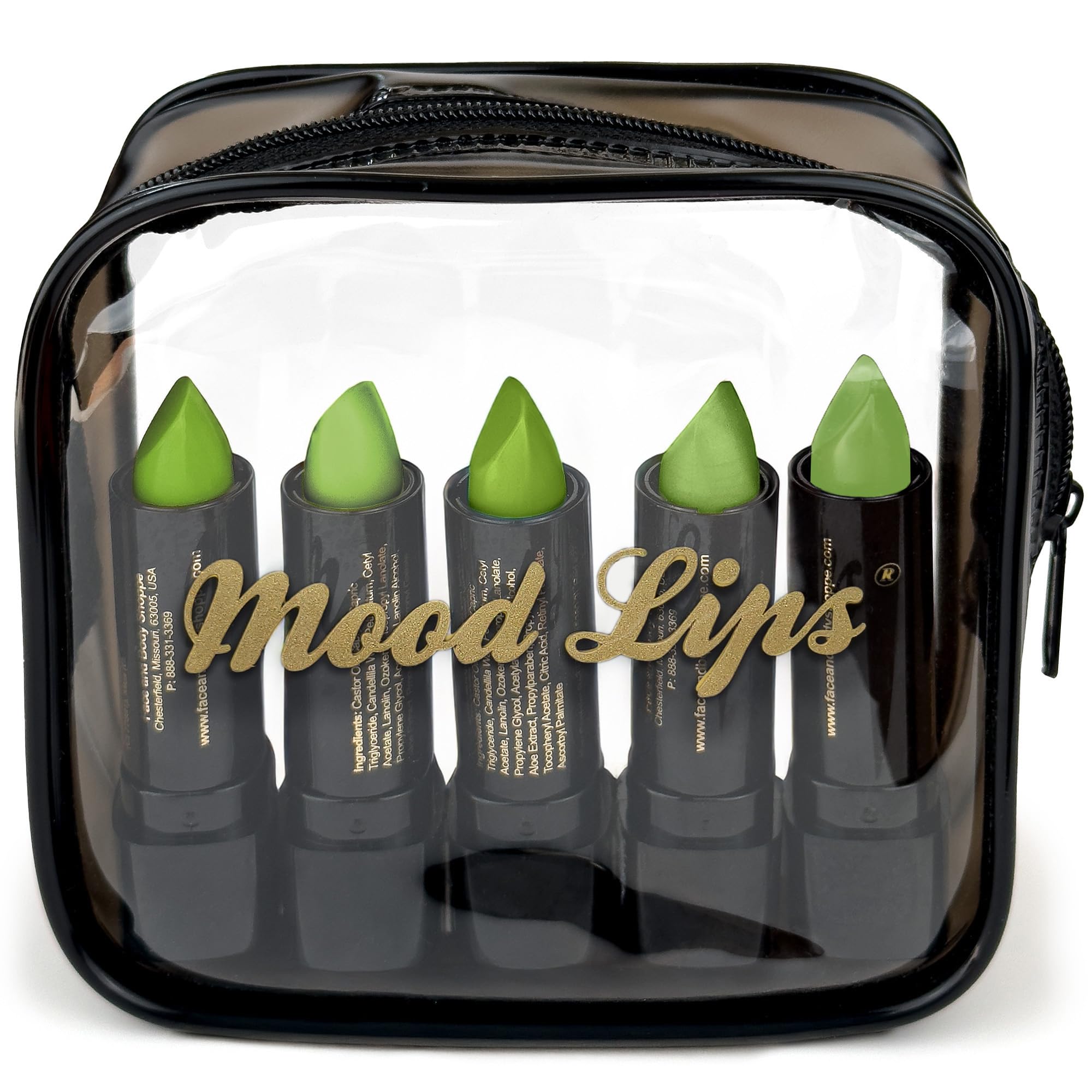 Lipstick pH Color Changing Long Lasting Magic Custom Lip Shade Made in the USA 12 hour long lasting non transfer with Vitamins A, C, & E, and Aloe Vera (Green (Pack of 5))