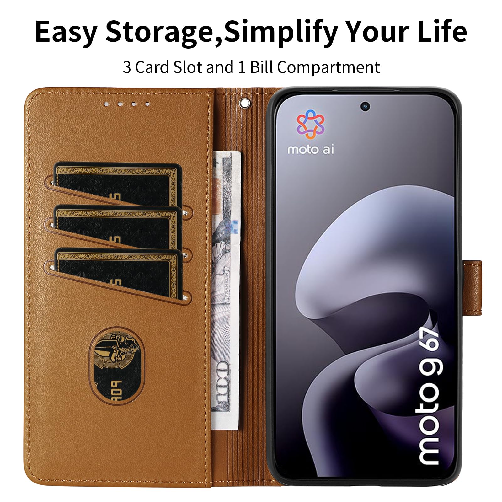 JUNETOP Cover per Motorola G67/G77/G87 5G con Vetro Temperato, Nero | Custodia a Libro in Pelle Sintetica con Protezione RFID