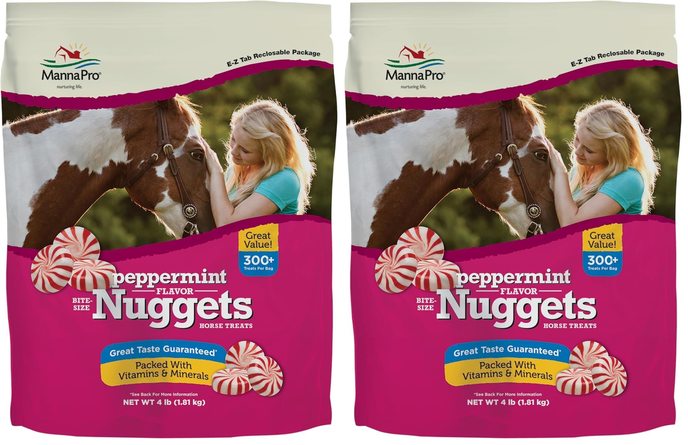 Manna Pro Bite-Size Nuggets for Horses - Pocket Sized Training Horse Treats - Peppermint Flavored Treats - Packs with Vitamins &amp; Minerals- Great Taste Guaranteed - 4lbs (Pack of 2)