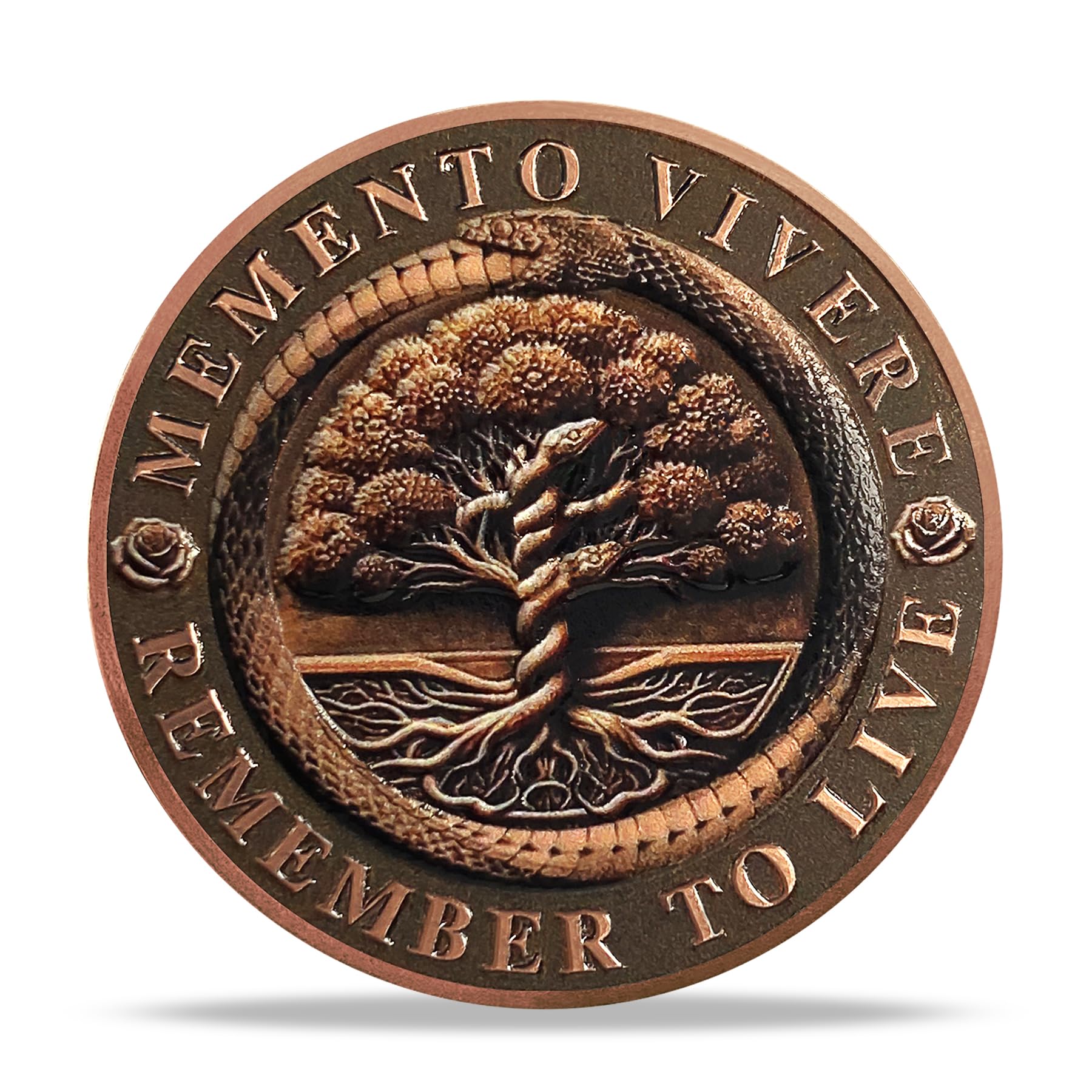 AtSKnSK Memento Mori Moneda Memento Vivere Monedas Árbol de la Vida Moneda Calavera Desafío Moneda Medallón Chip Regalo Estoico Memento Moneda Memento Vivera Moneda Moneda Moneda Calavera