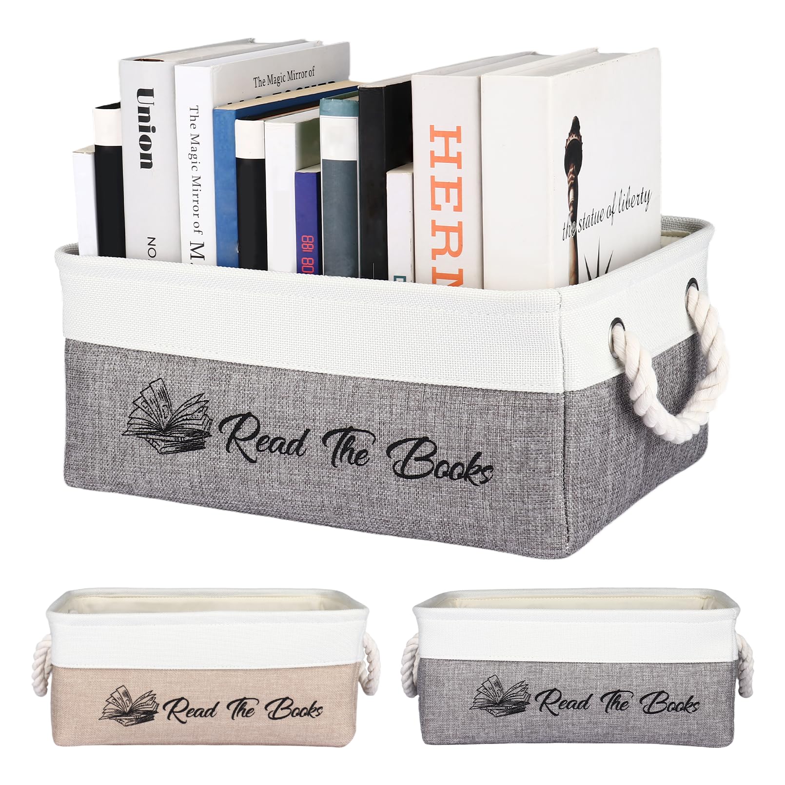 CGFN Book Lover Gifts,Read The Book Storage Basket List Storage Box Bookish Accessories Best Bookworm Gifts for Women Men Reading Lovers (White and Gray)