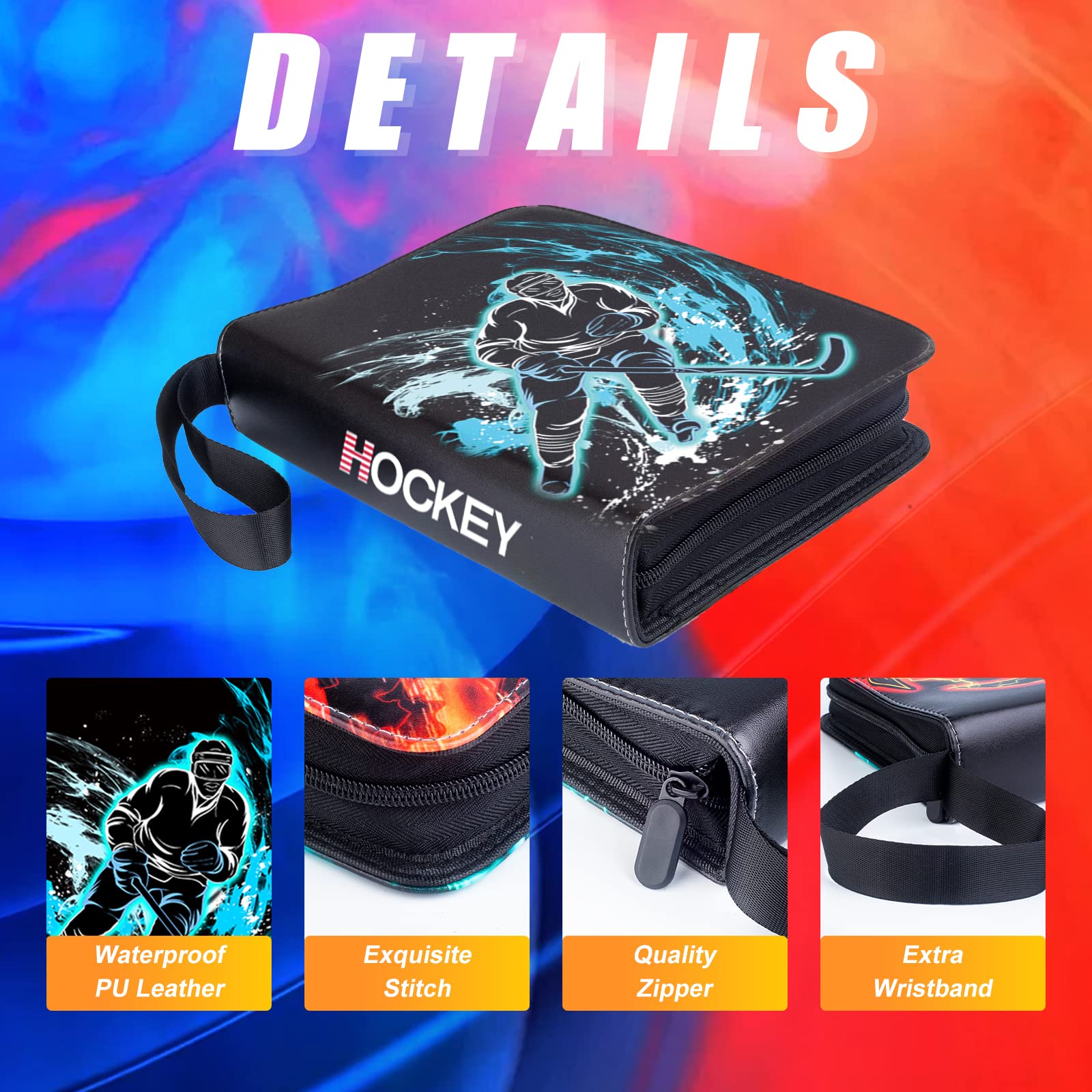 ReeTTo Hockey Card Binder, 4-Pocket, Holds 400 Cards with 50 Removable Double-Sided Sleeves, Portable Album Case for Sports Cards Collection