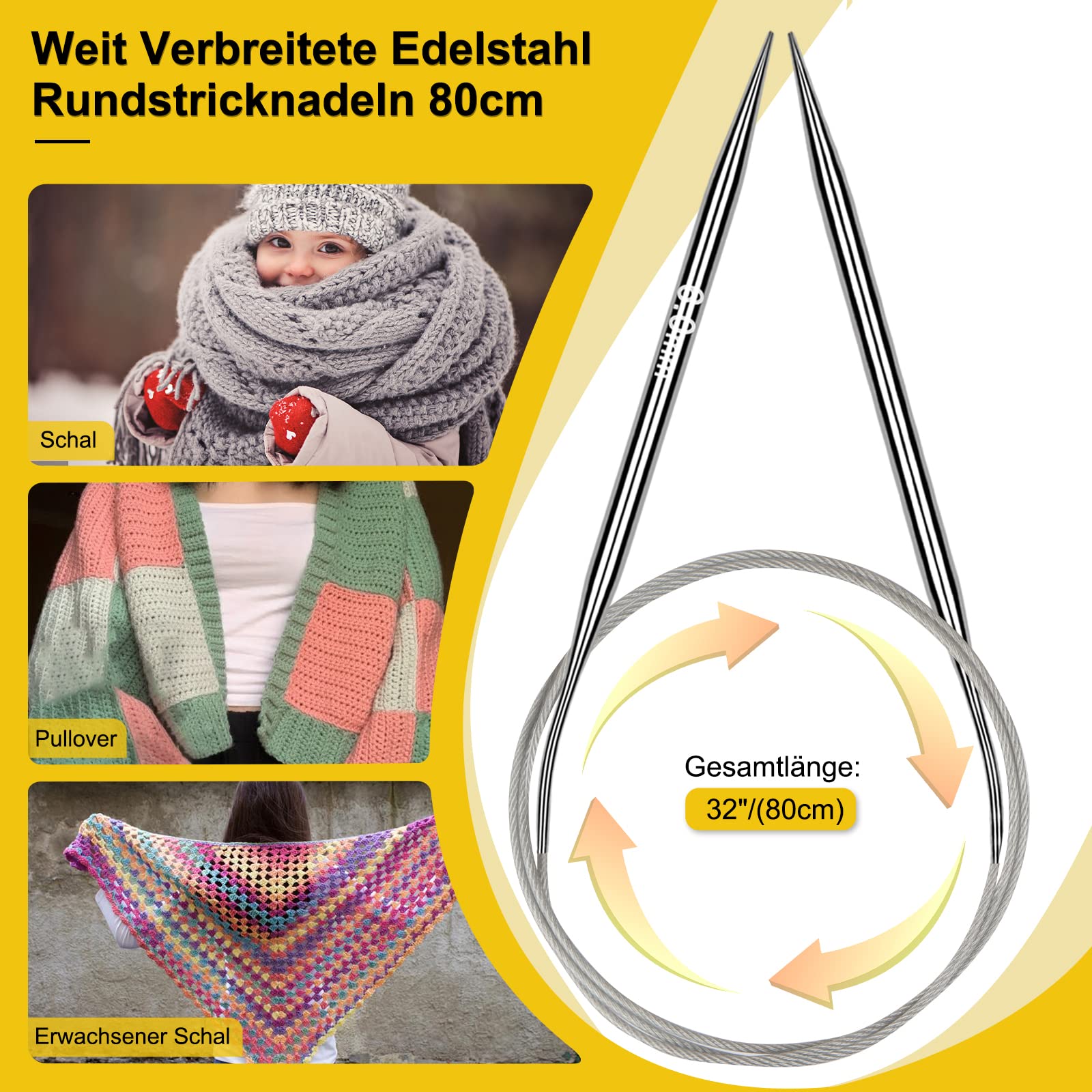 Set D'aiguilles Circulaires Ergonomiques – 5 Tailles En Acier Inoxydable Pour Tricot Créatif - 5