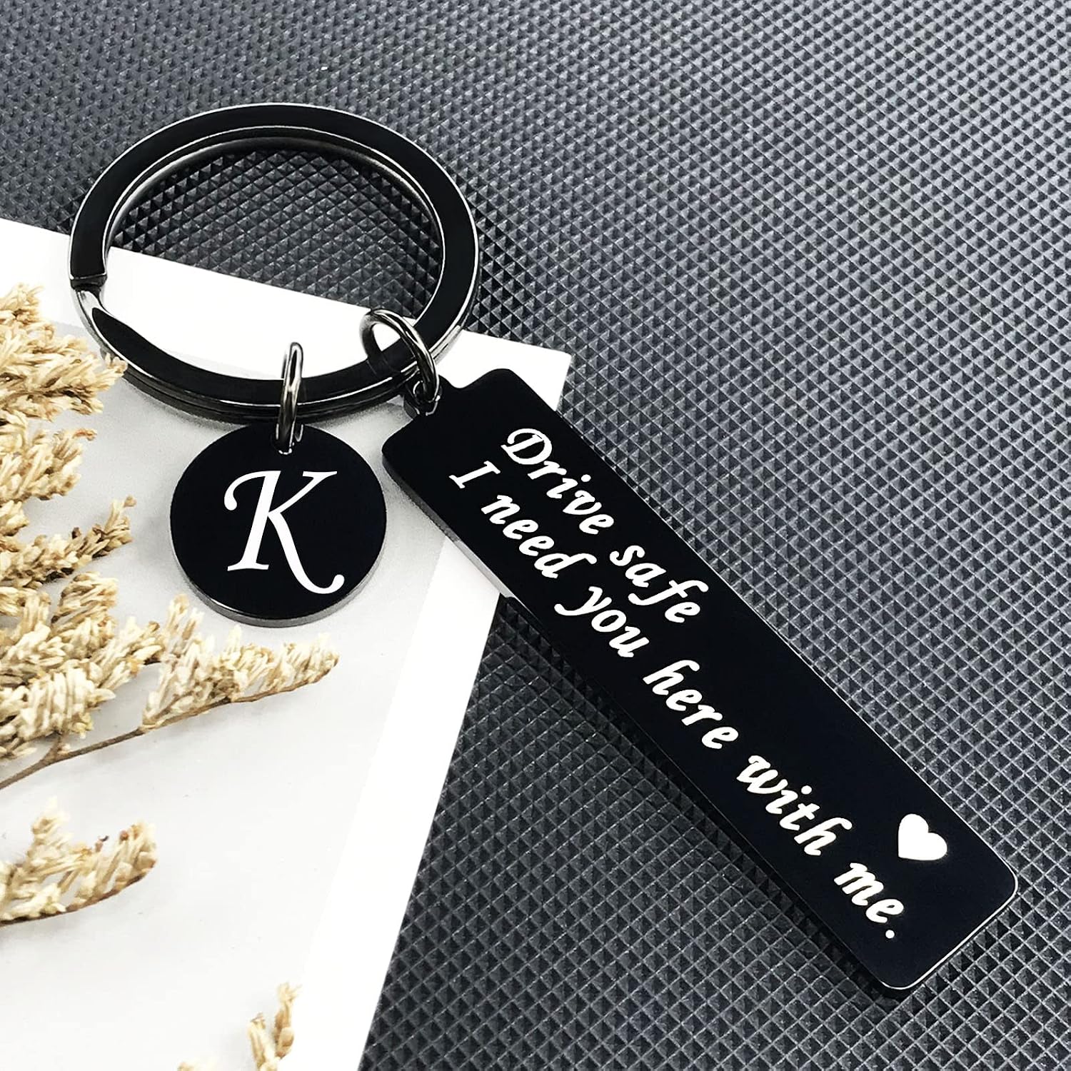CINDYHE Drive Safe Keychain Gift for Boyfriend Valentines day I Love You Gifts for Him I Need You Here 26 Initial Letter