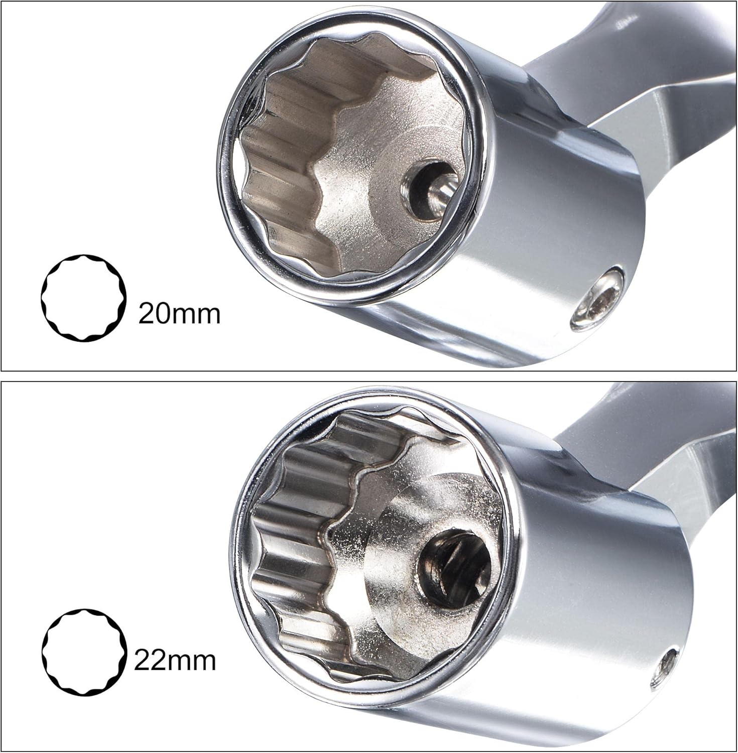 uxcell 12 Point Flexible Head Socket Wrench, 20mm x 22mm Metric Double Swivel Box End, CR-V 180 Degree Rotation for Mechanical Repair
