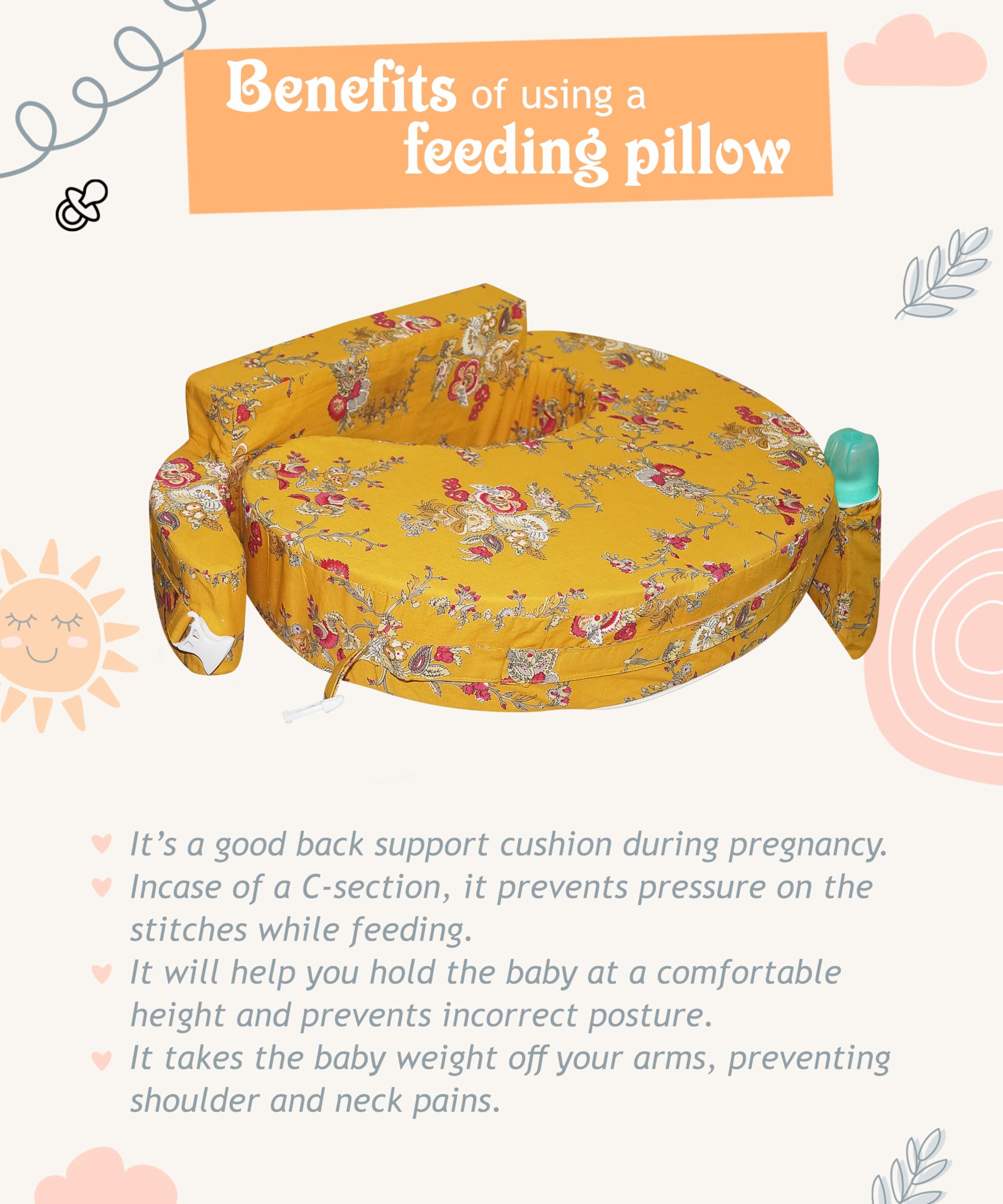 Gordon Nursing Pillow for Breastfeeding, Nursing and Posture Support with Pocket and Removable Slipcover Made in Eco Friendly Soft Fabric (Honey) 1