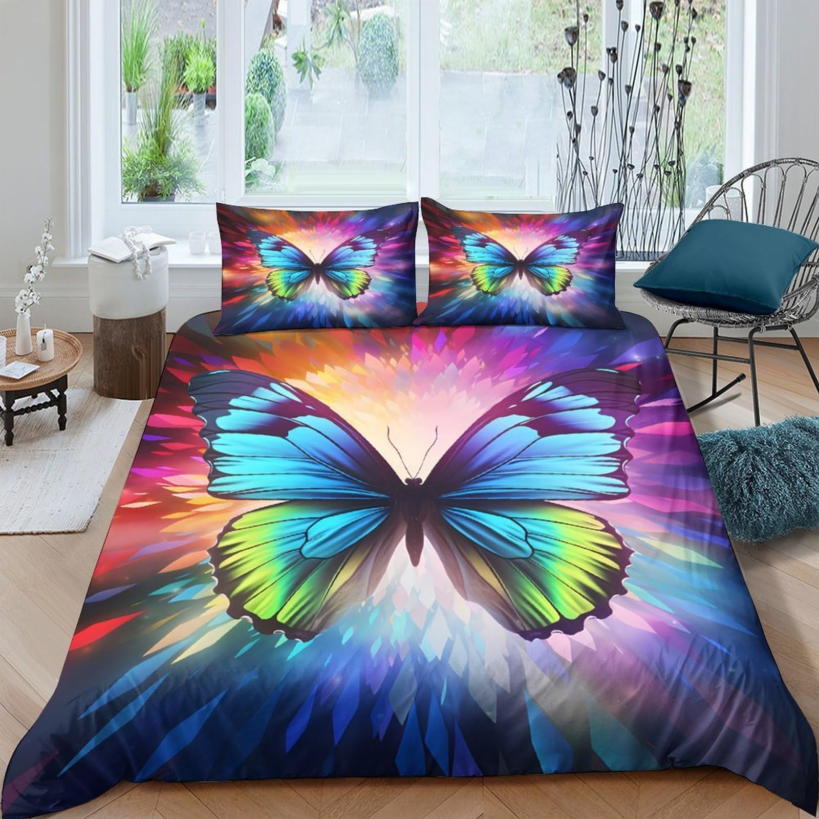 Ctjqhvkz Style-1 3D Printed Rainbow Butterfly Fitted Sheet Microfiber Bedroom Decor Colorful Art Mattress Cover For Home Dorm Single（135X200cm）