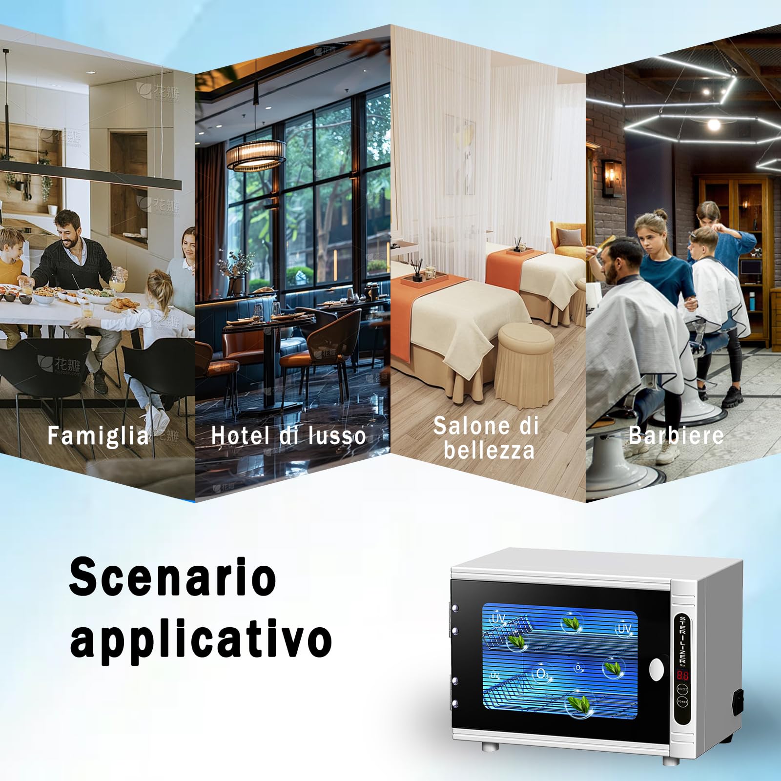 Sterilizzatore UV con timer, grande capacità, display digitale, disinfezione UV, bianco