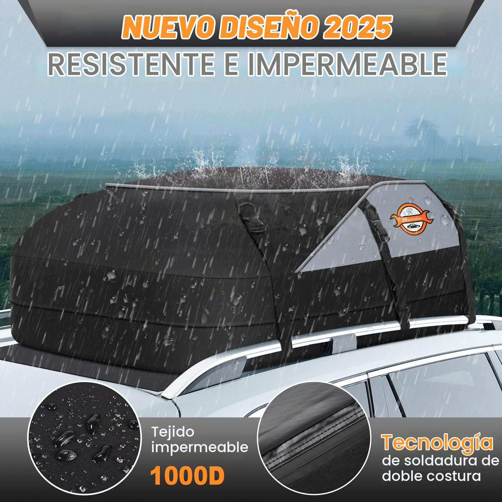 Sailnovo Cofre de Techo, 580 l, Cofre de Techo Impermeable con o sin portaequipajes, 6 Ganchos de Seguridad y Bolsa de Almacenamiento incluidos.