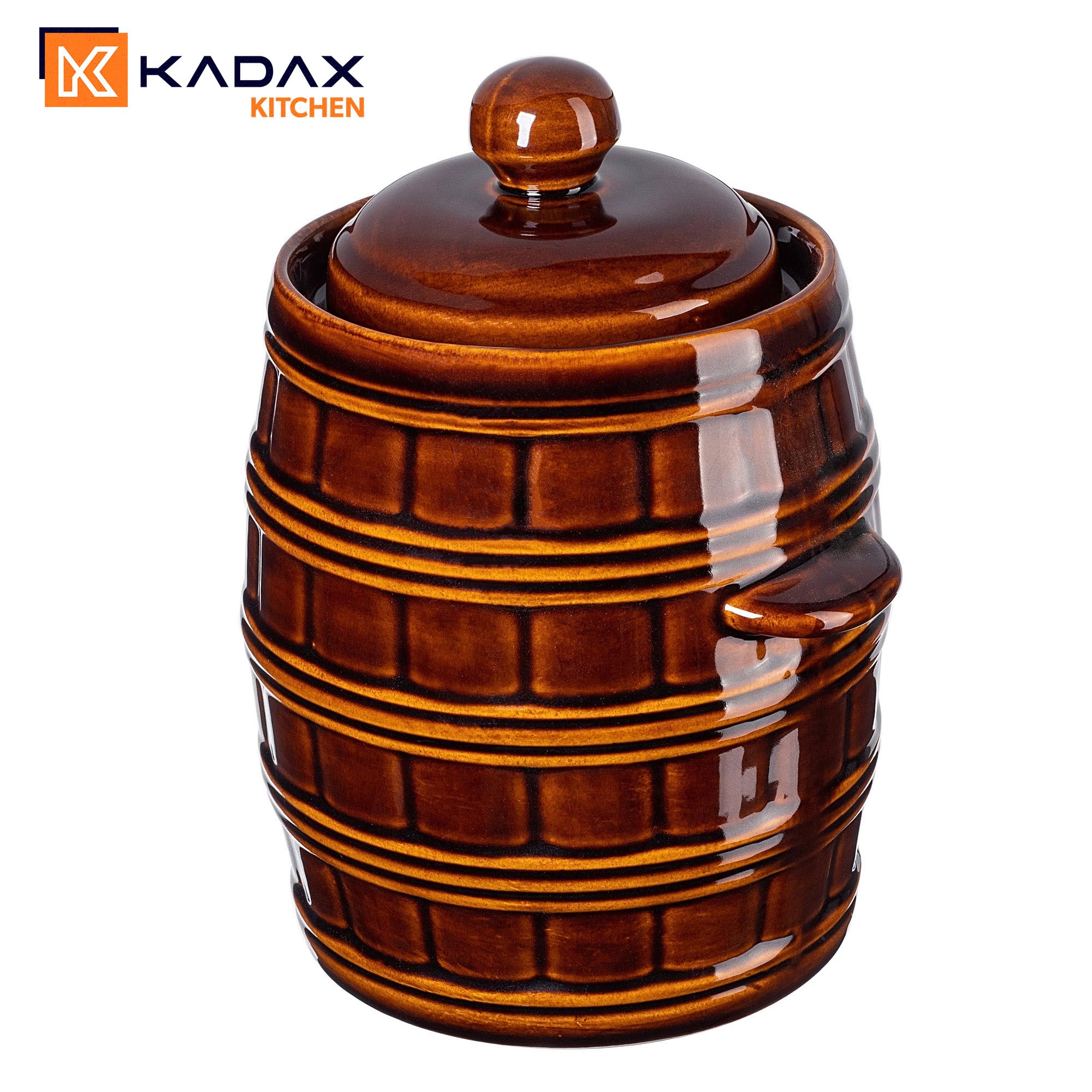 KADAX Casserole de fermentation en grès 8L marron, cuvette d'eau et couvercle pour l'étanchéité, lavable au lave-vaisselle, pour mariner les concombres et le chou